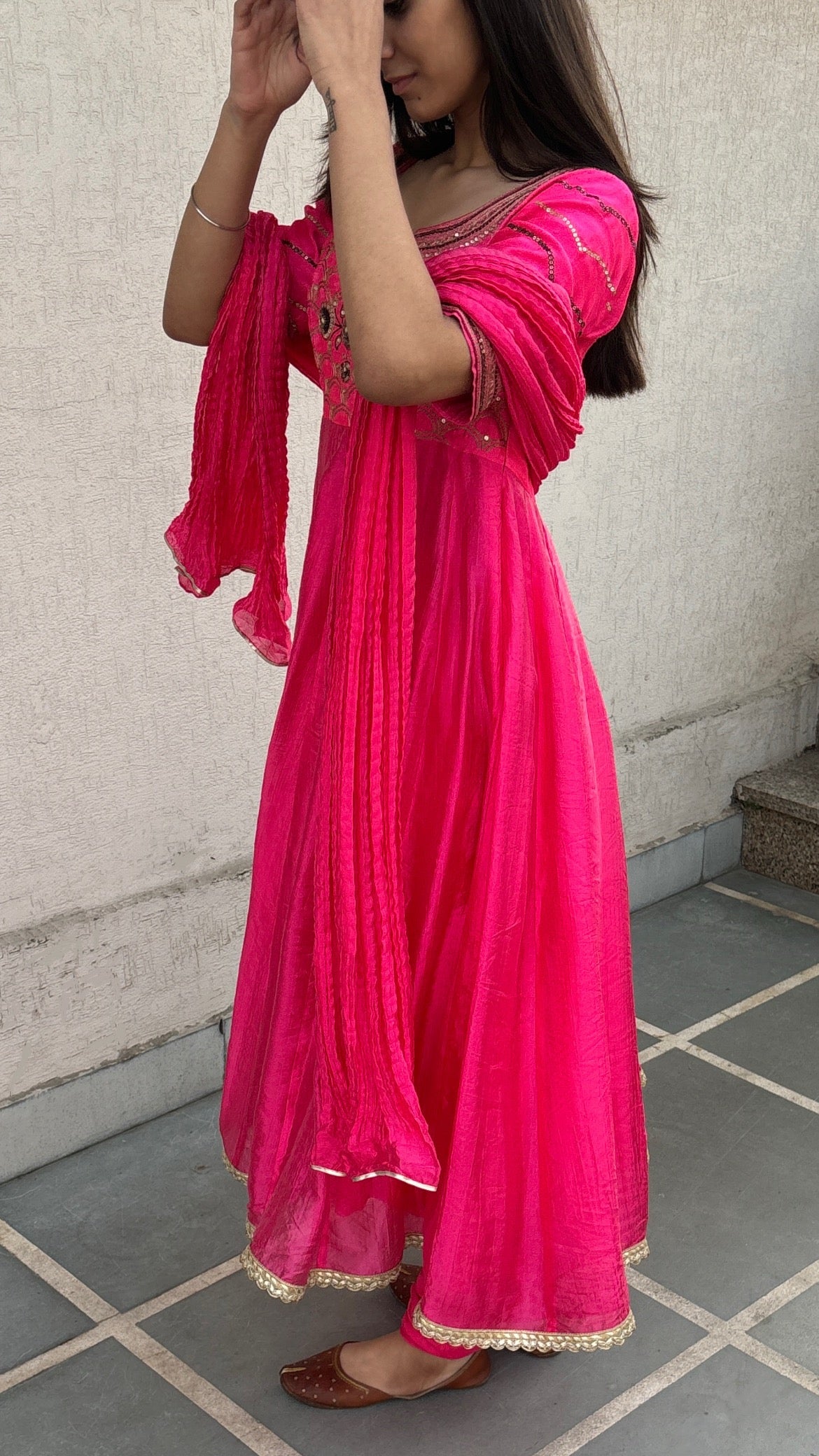 HOT PINK ANARKALI SET