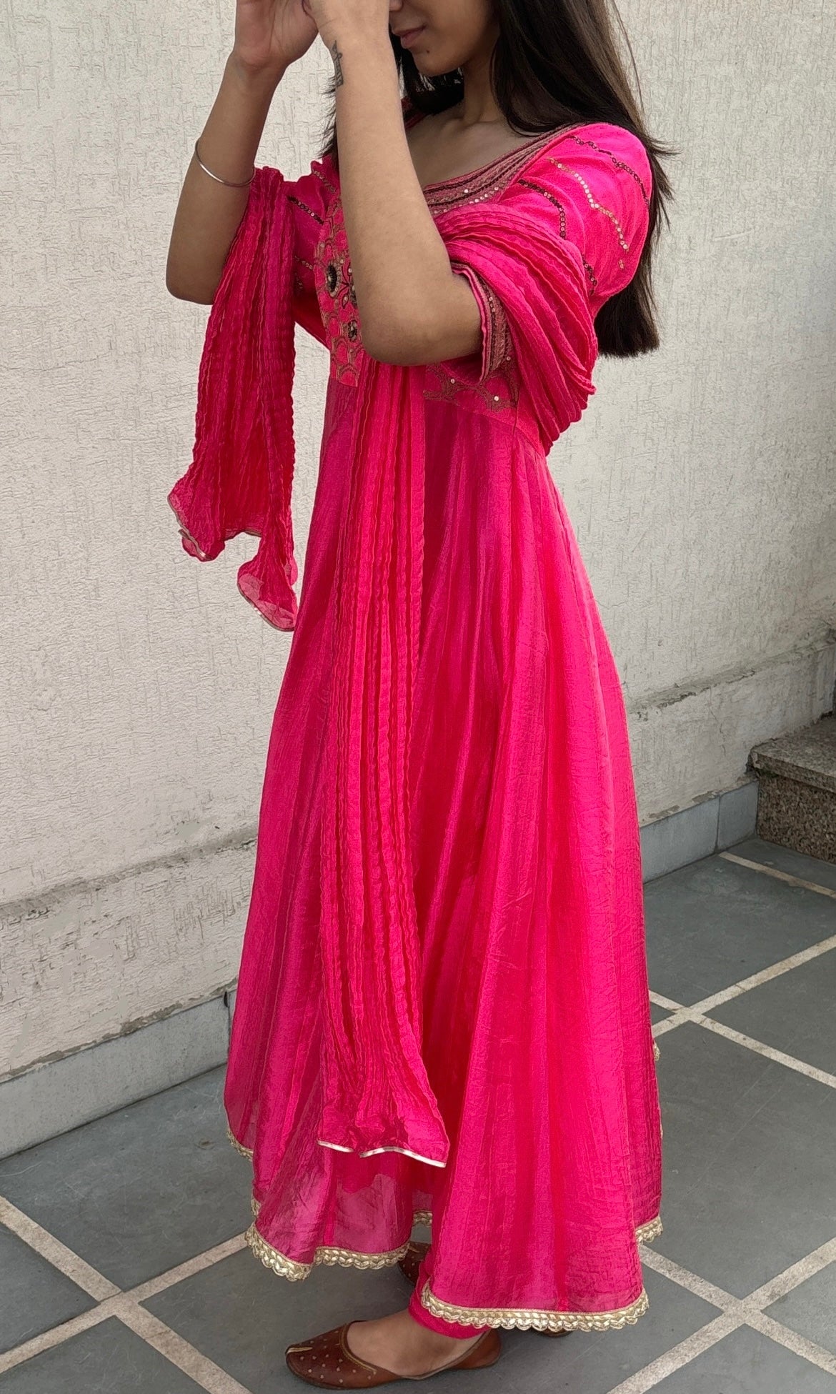 HOT PINK ANARKALI SET
