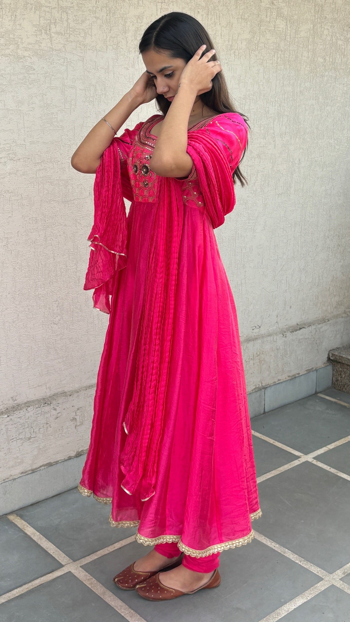 HOT PINK ANARKALI SET