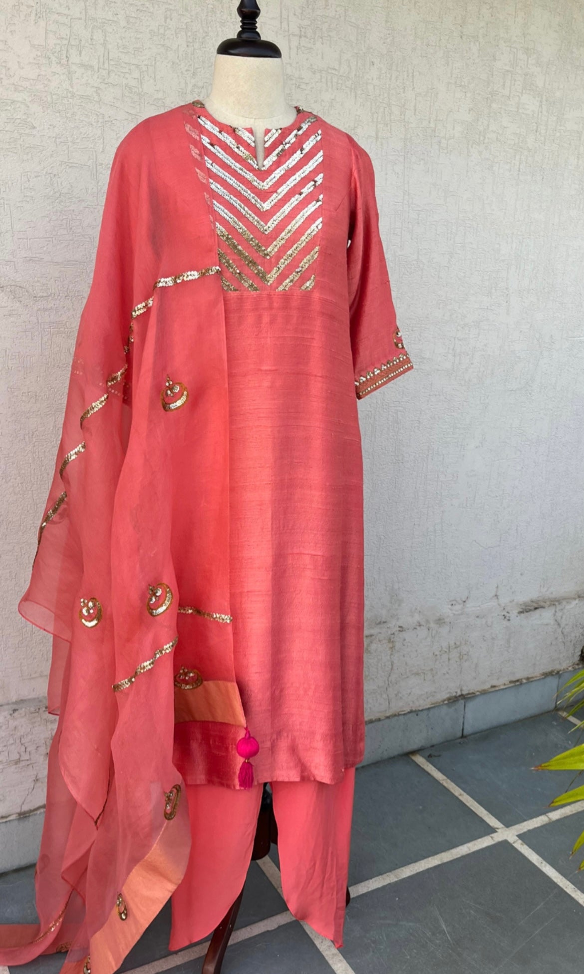 CORAL STRAIGHT KURTA SALWAR & DUPATTA SET
