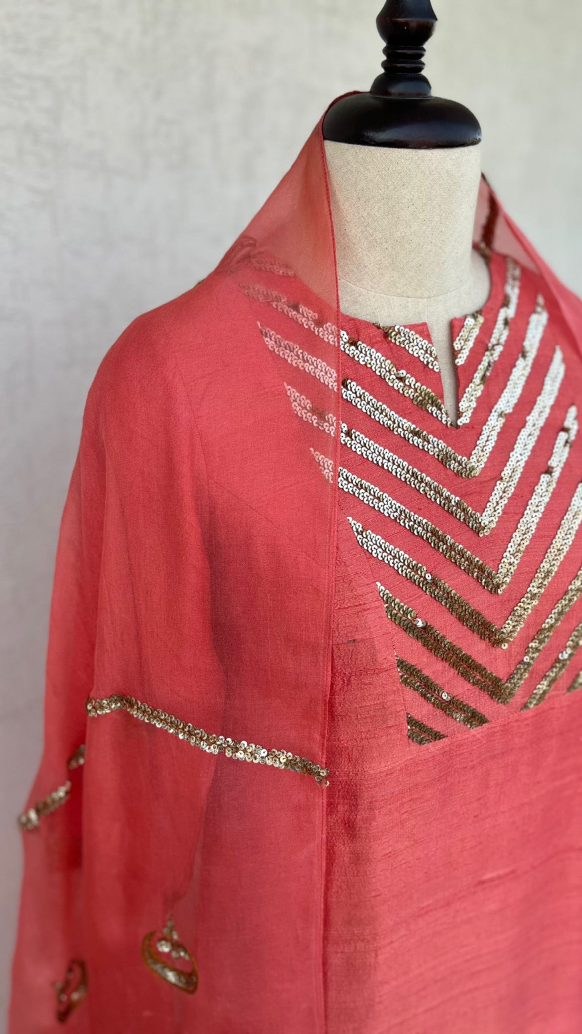 CORAL STRAIGHT KURTA SALWAR & DUPATTA SET