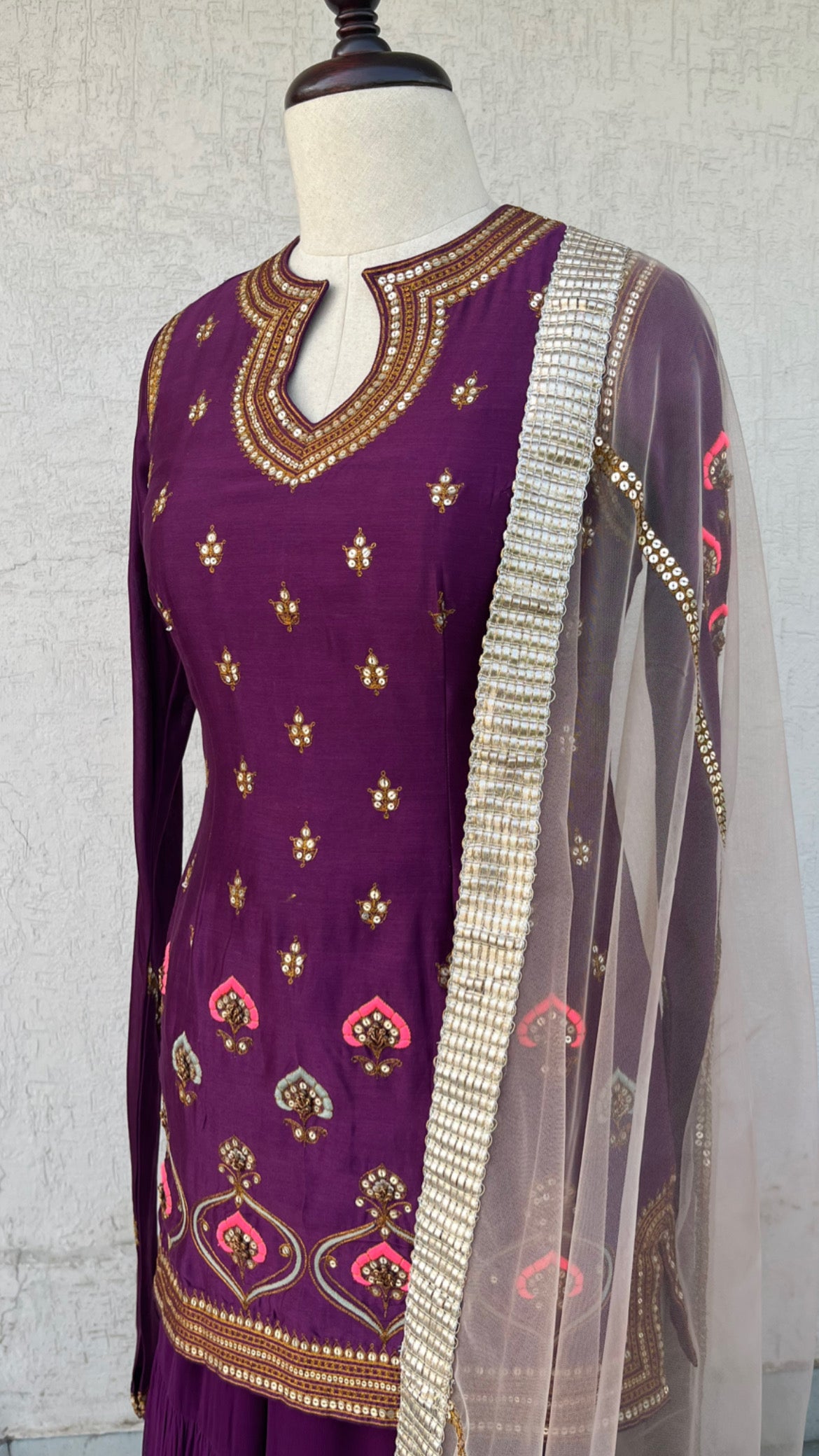 PURPLE KURTA GHARARA & DUPATTA SET