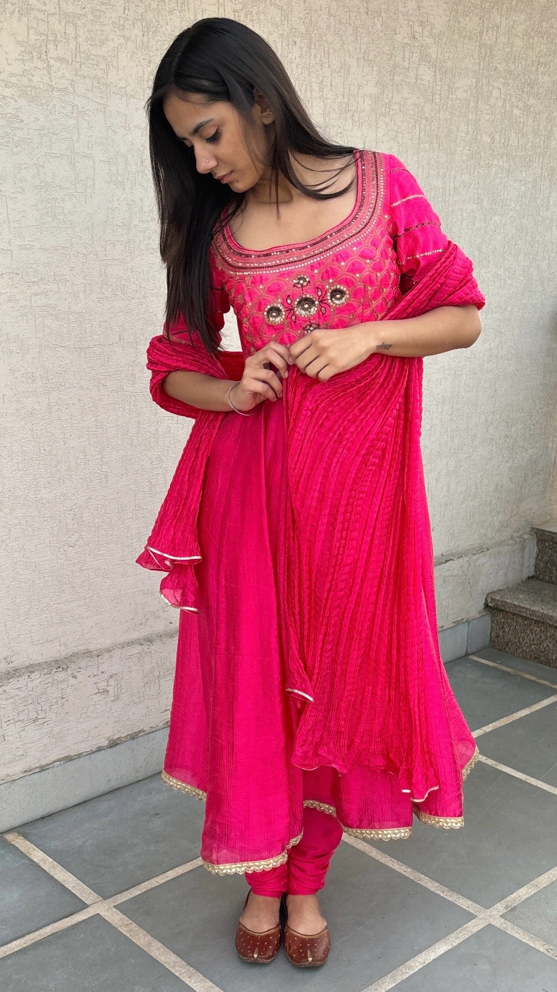 HOT PINK ANARKALI SET