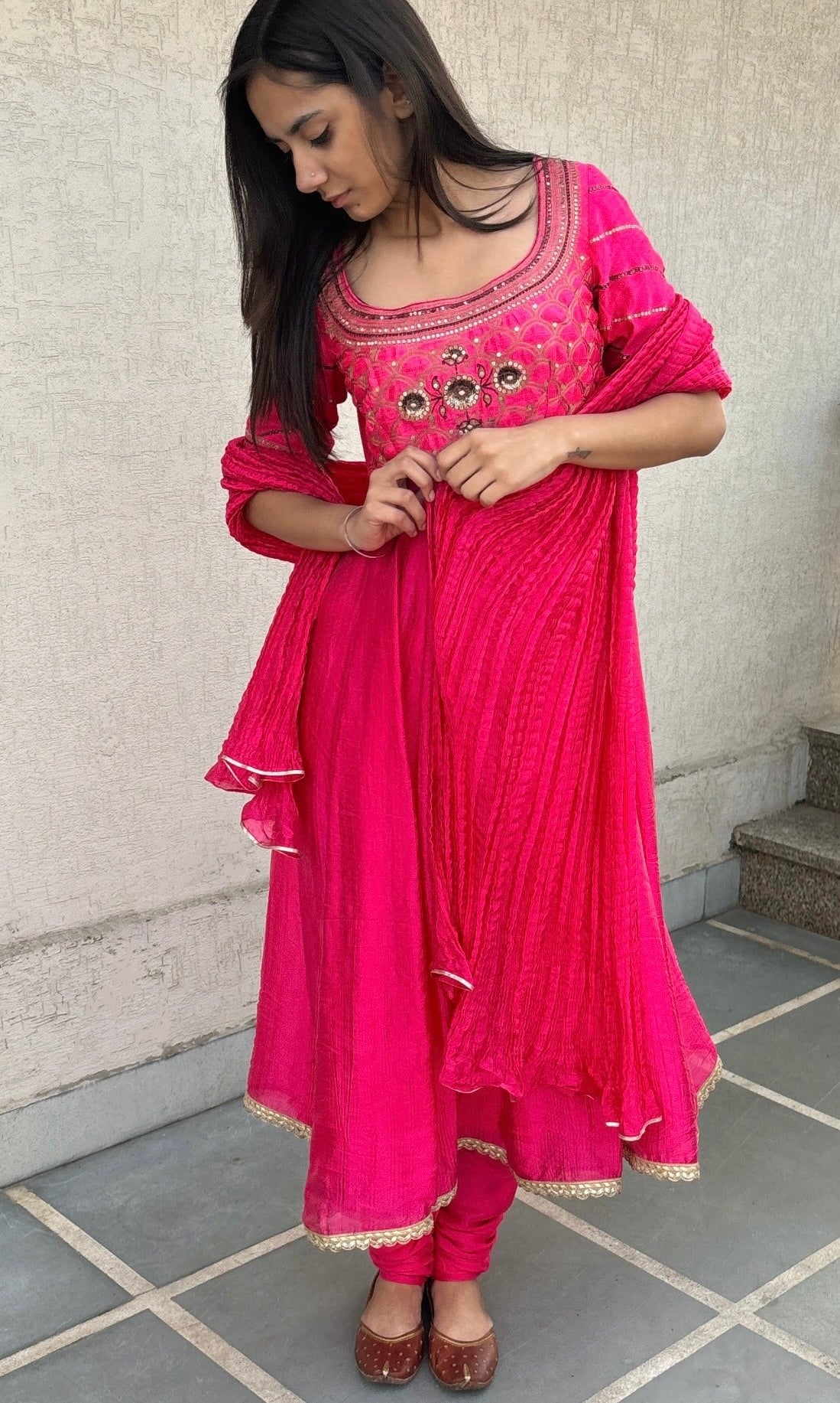 HOT PINK ANARKALI SET