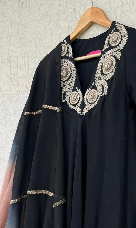 BLACK A- LINE KURTA AND GHARARA SET