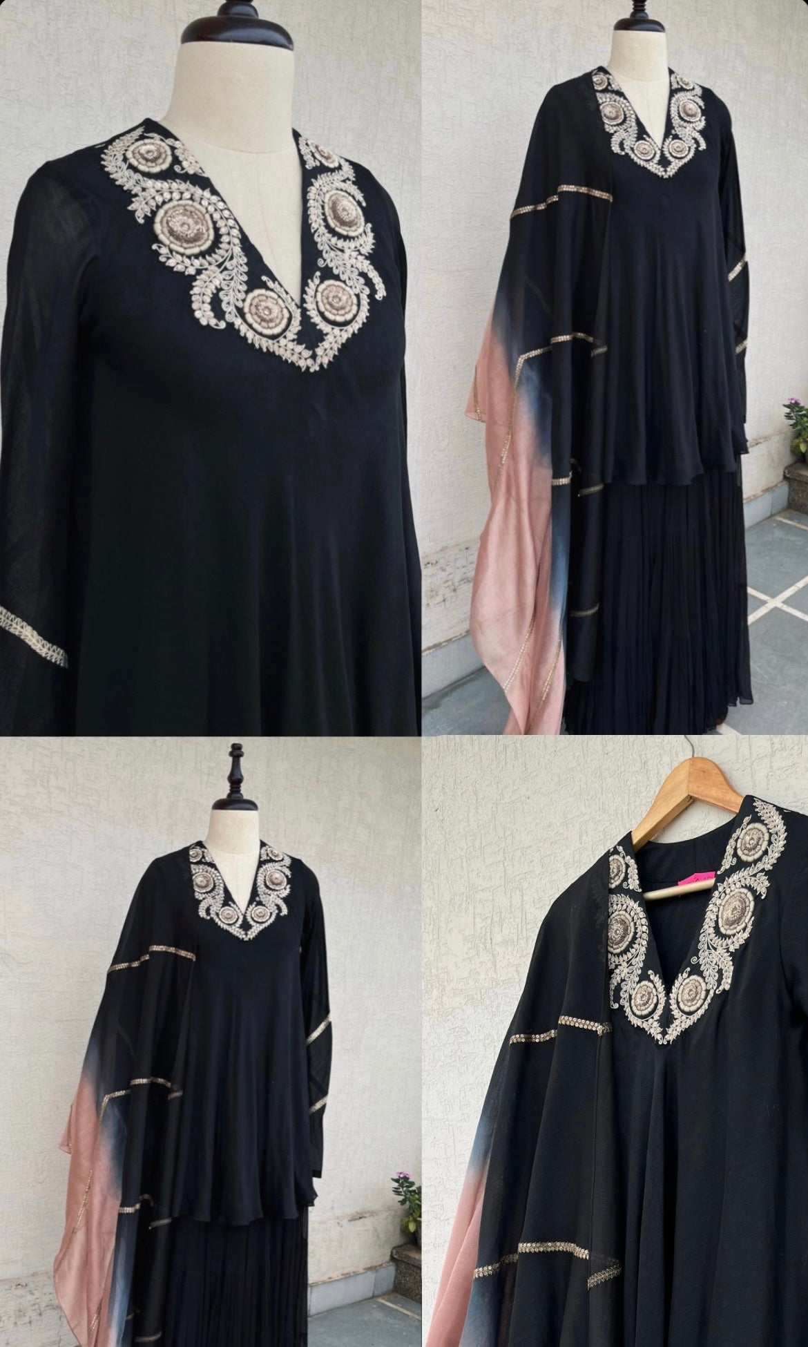 BLACK A- LINE KURTA AND GHARARA SET