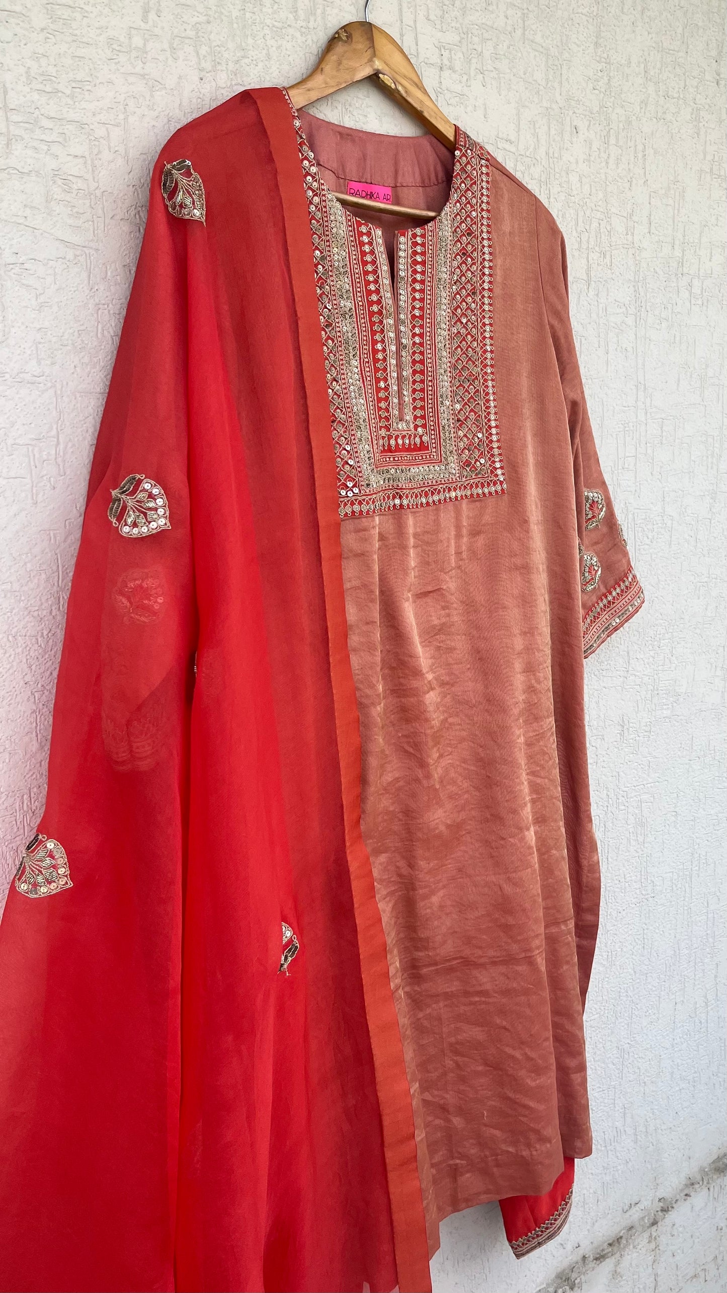 SCARLET SILK TISSUE KURTA SET