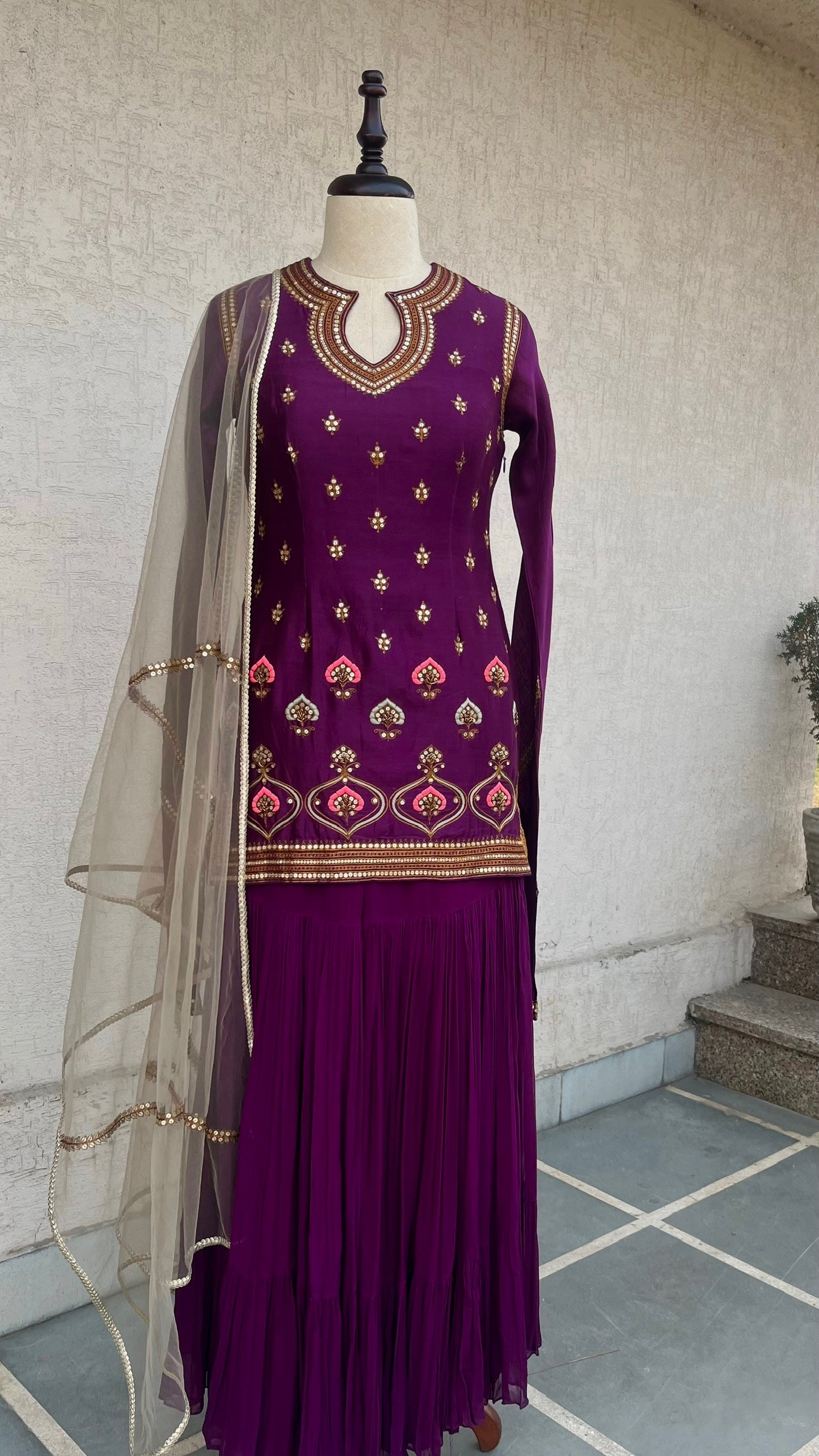 PURPLE KURTA GHARARA & DUPATTA SET