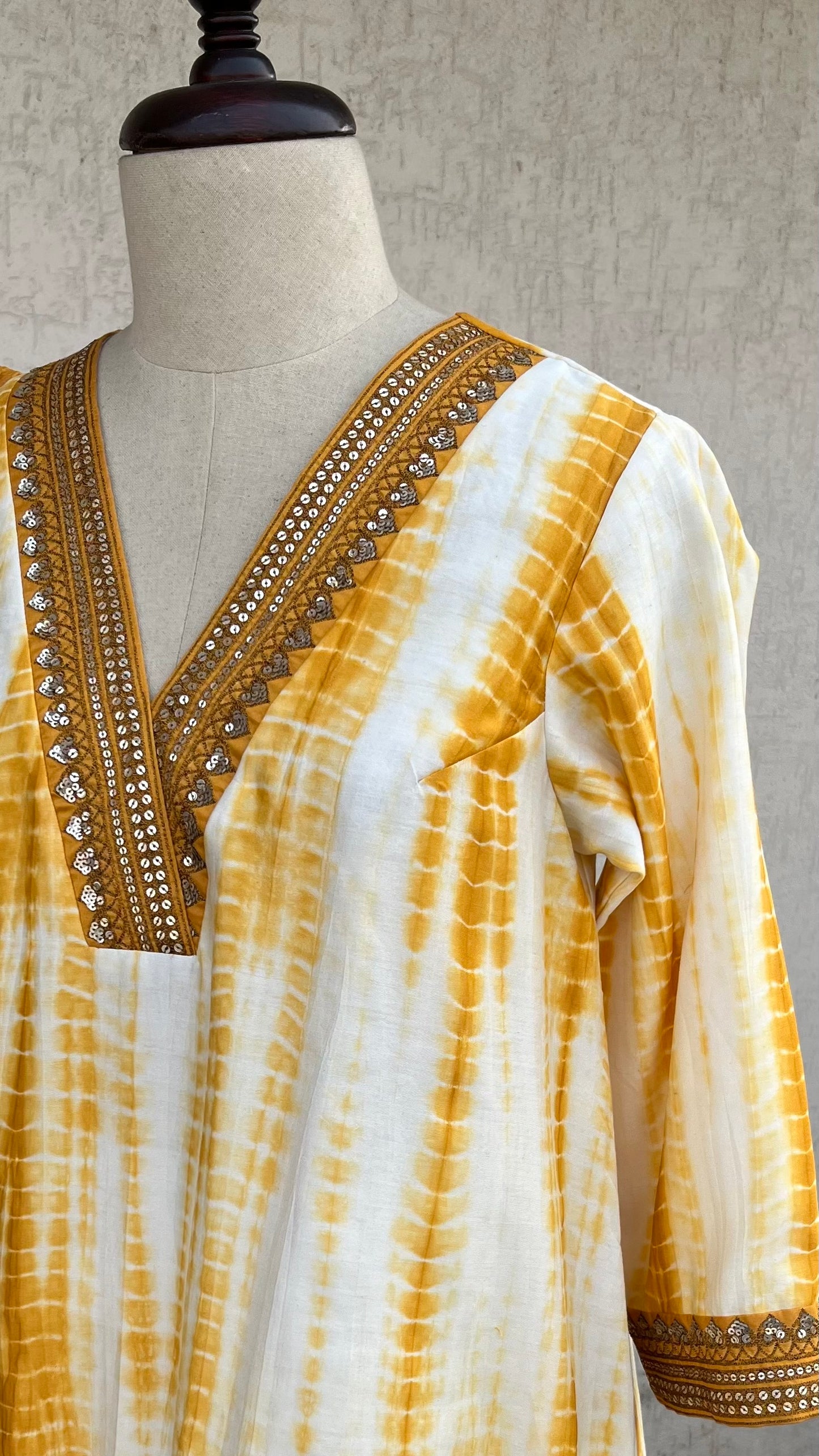 MUSTARD AND OFF WHITE KURTA, PANTS AND DUPATTA SET