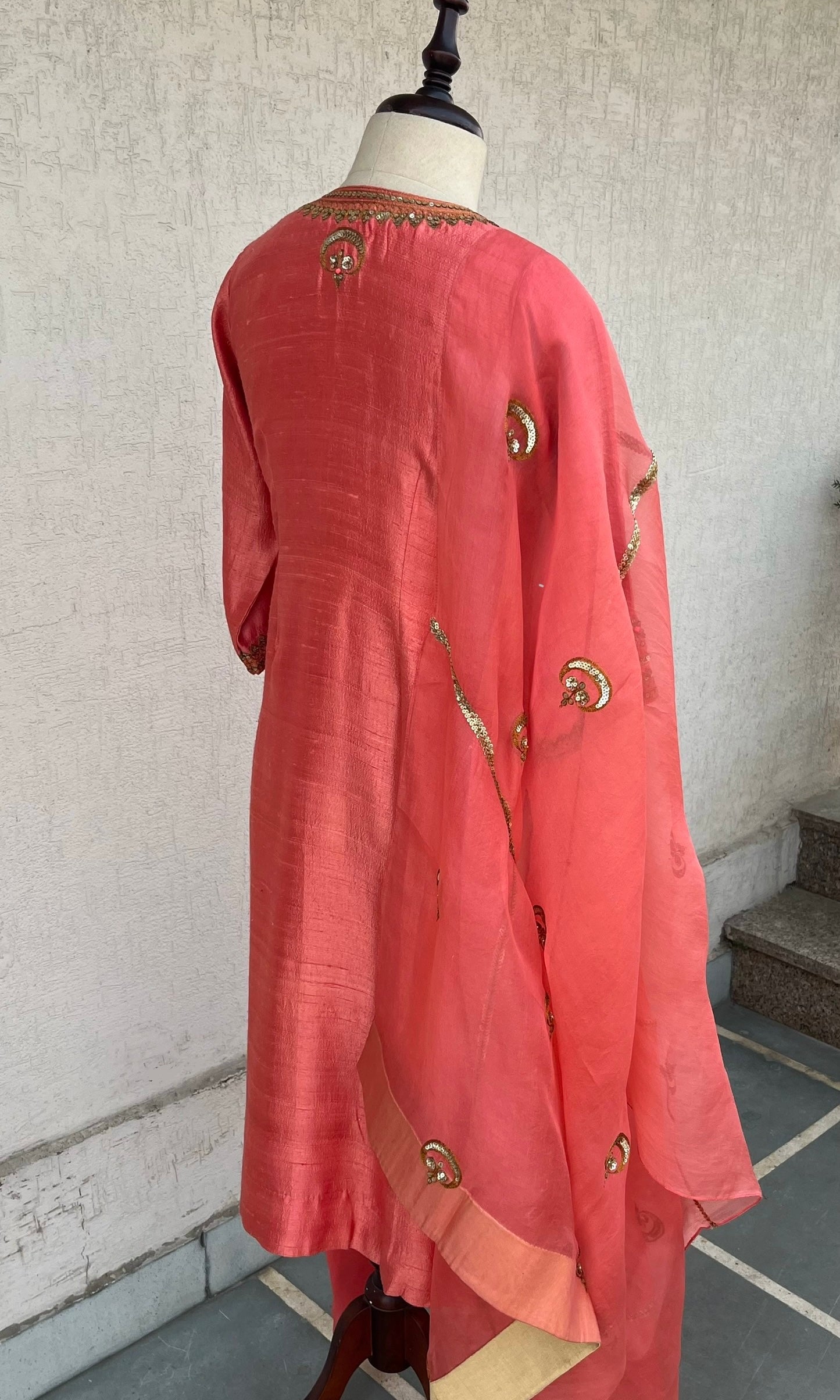 CORAL STRAIGHT KURTA SALWAR & DUPATTA SET