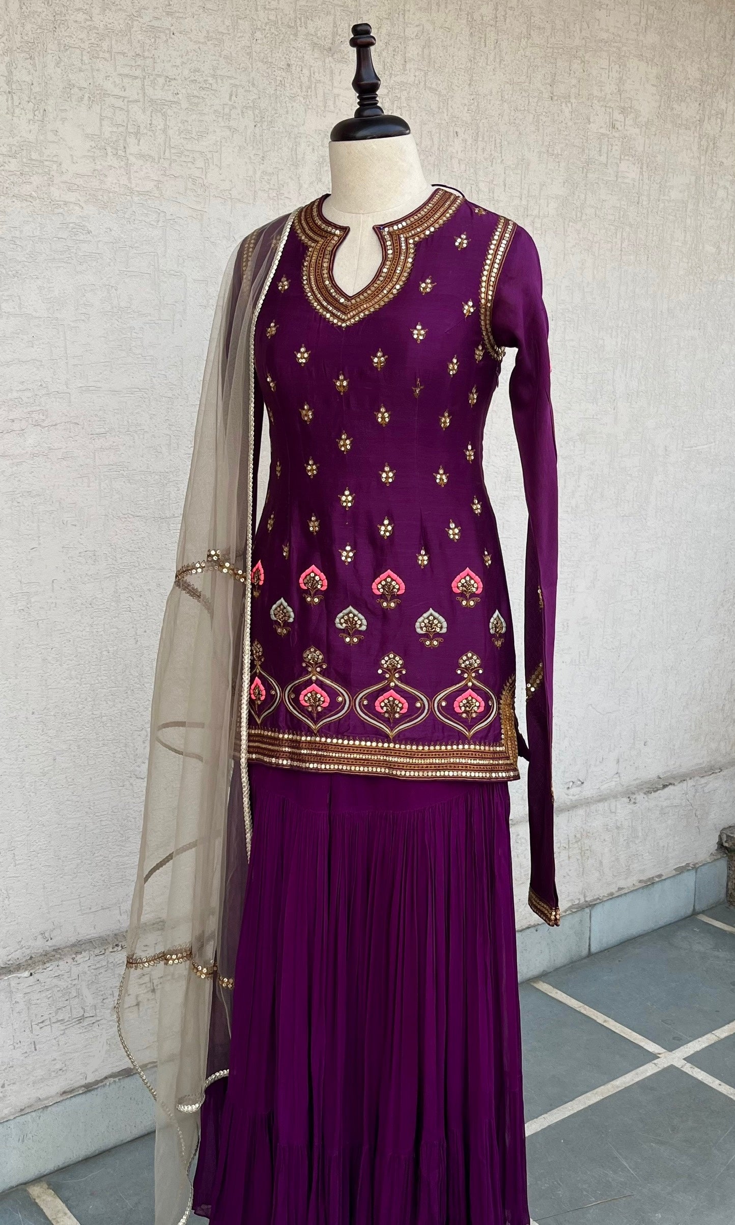 PURPLE KURTA GHARARA & DUPATTA SET
