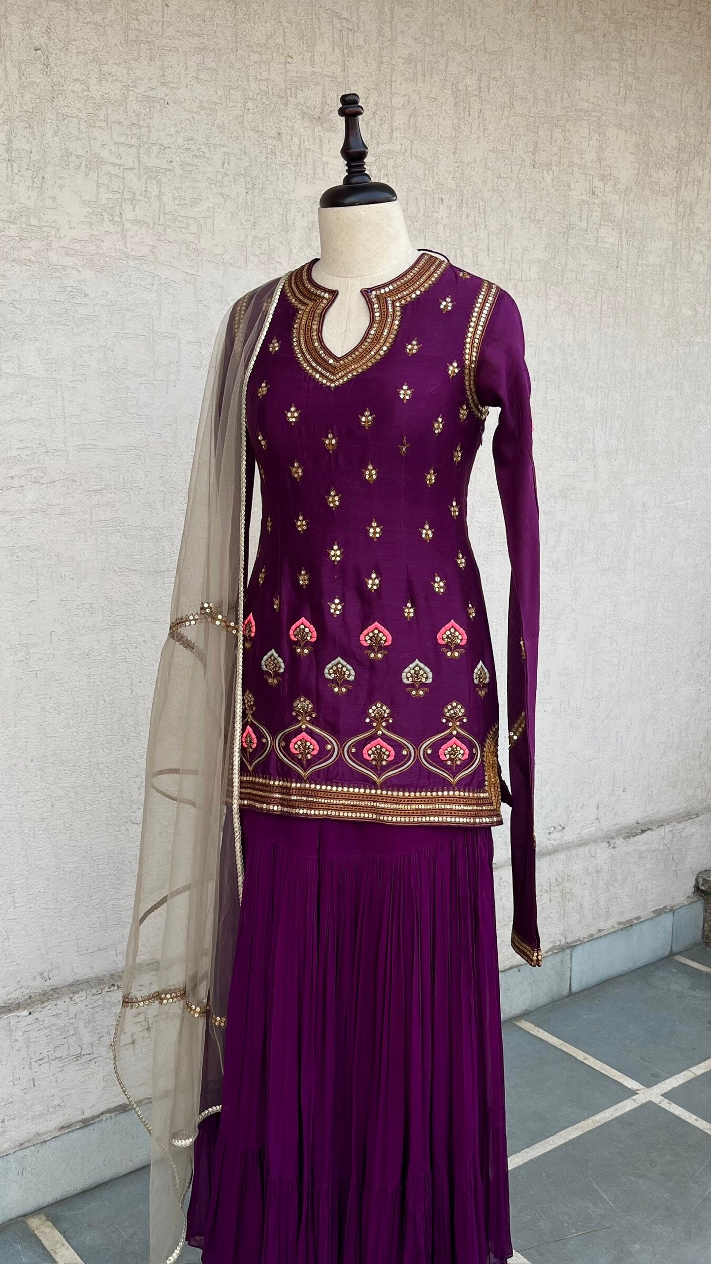 PURPLE KURTA GHARARA & DUPATTA SET