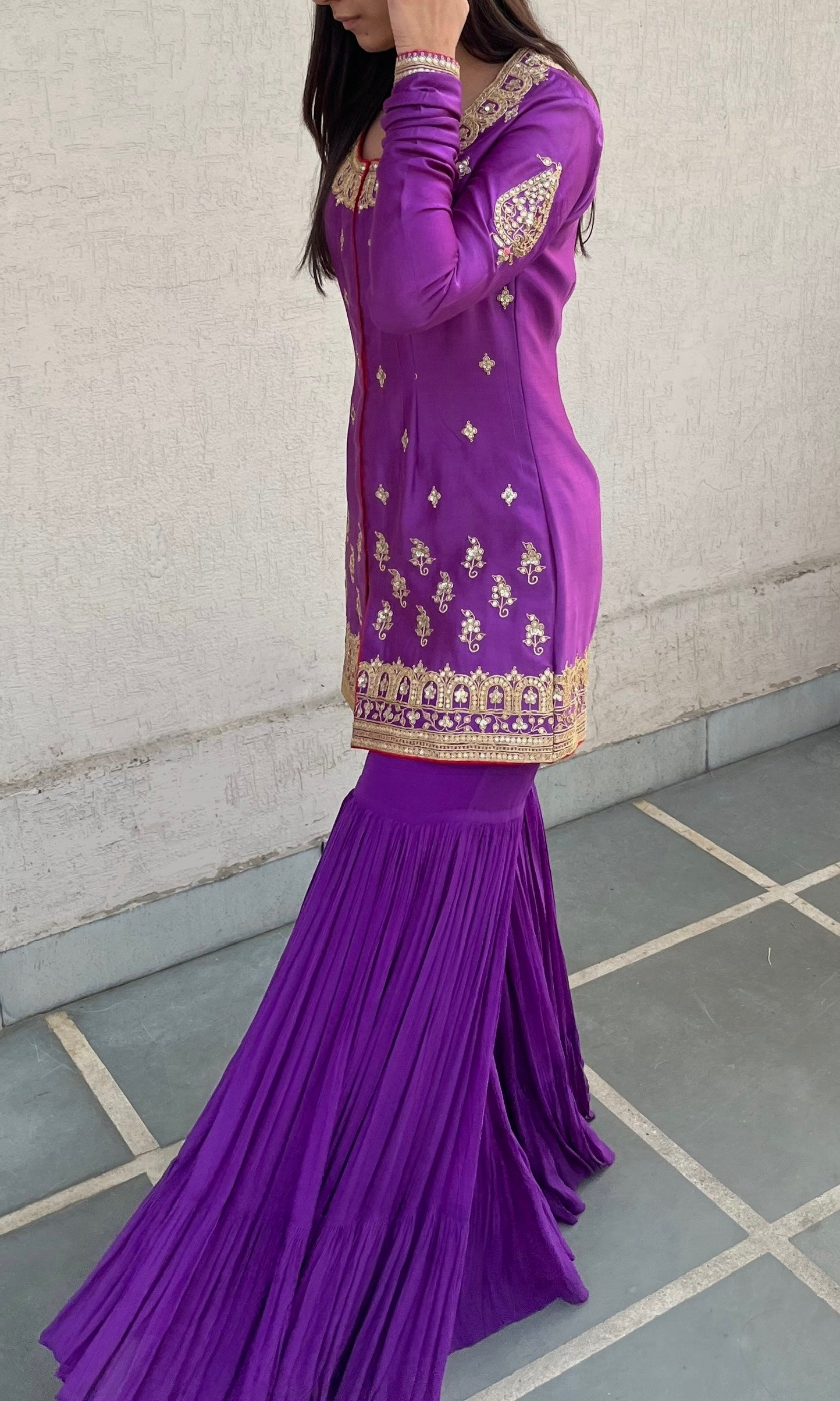 PURPLE JACKET AND GHARARA SET