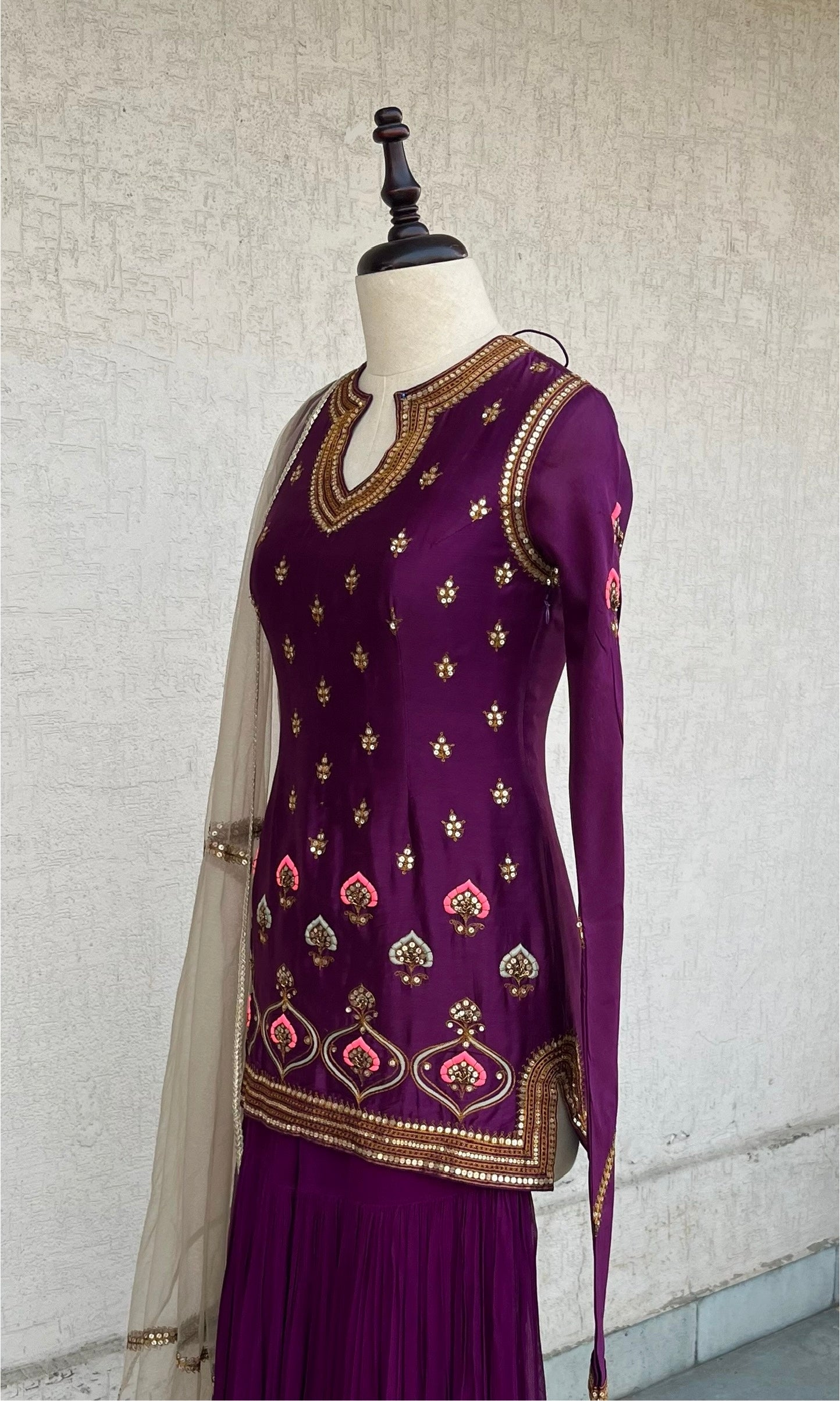 PURPLE KURTA GHARARA & DUPATTA SET