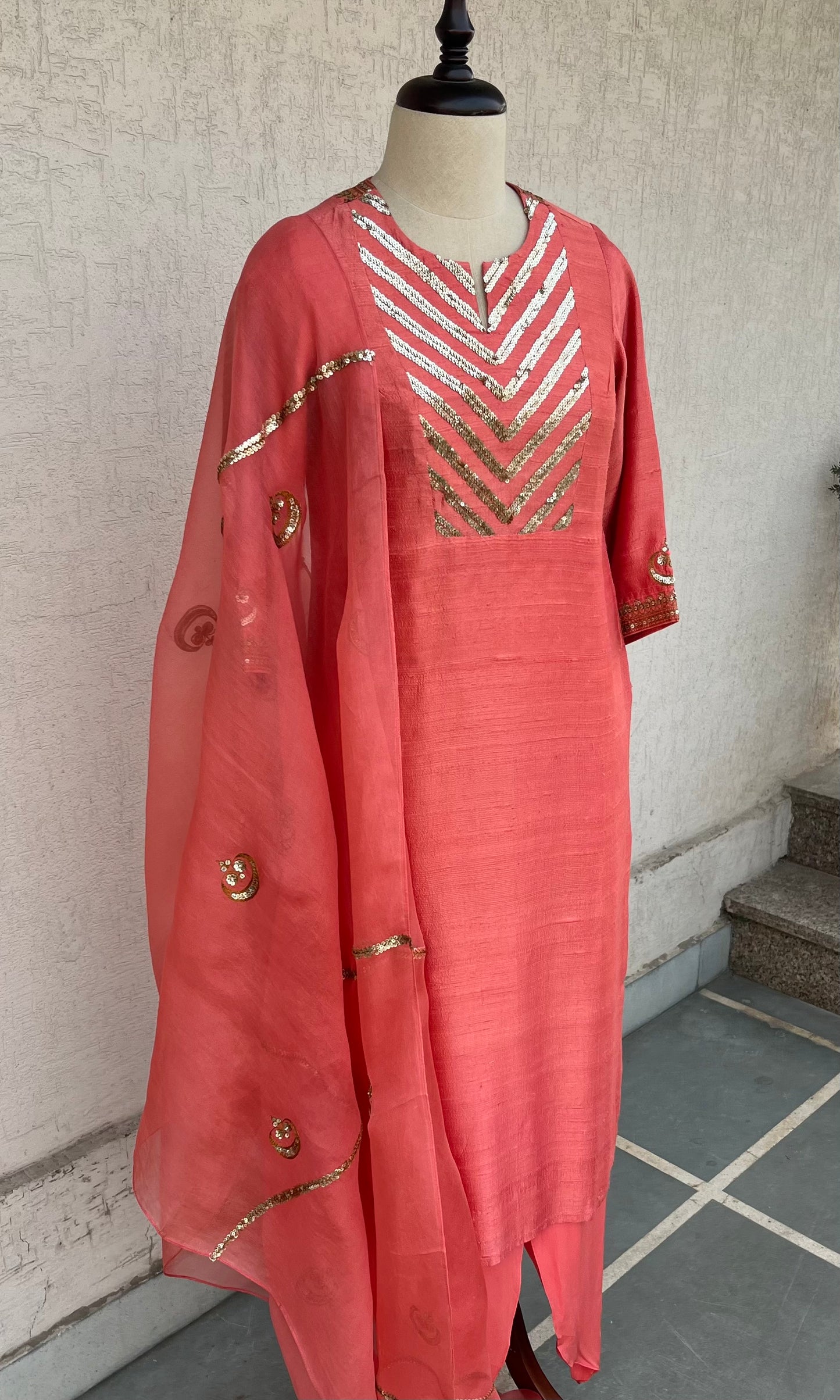 CORAL STRAIGHT KURTA SALWAR & DUPATTA SET