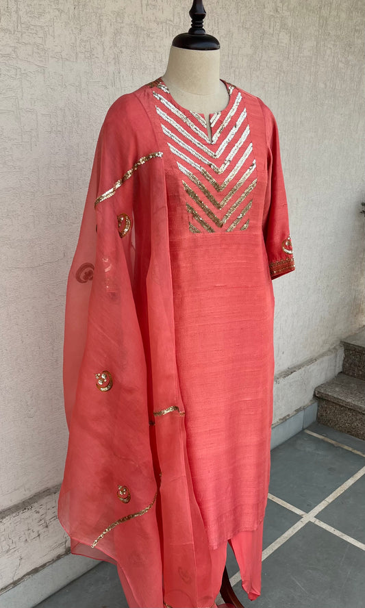 CORAL STRAIGHT KURTA SALWAR & DUPATTA SET