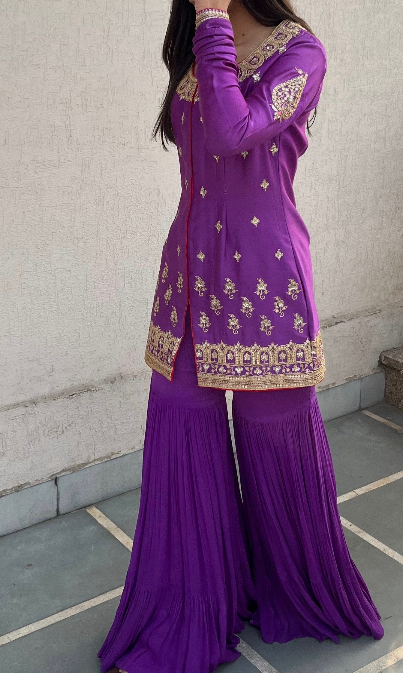 PURPLE JACKET AND GHARARA SET