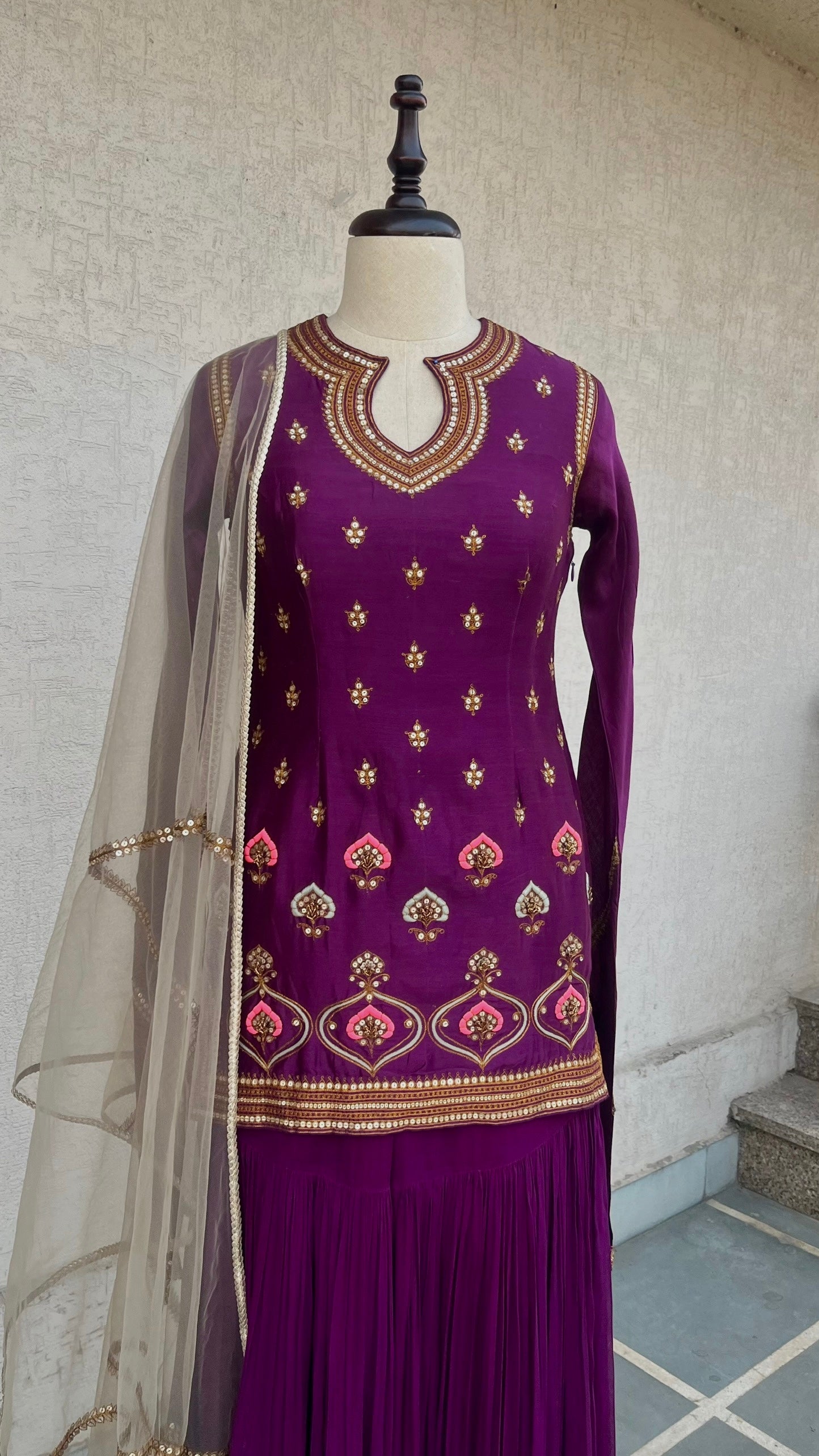 PURPLE KURTA GHARARA & DUPATTA SET