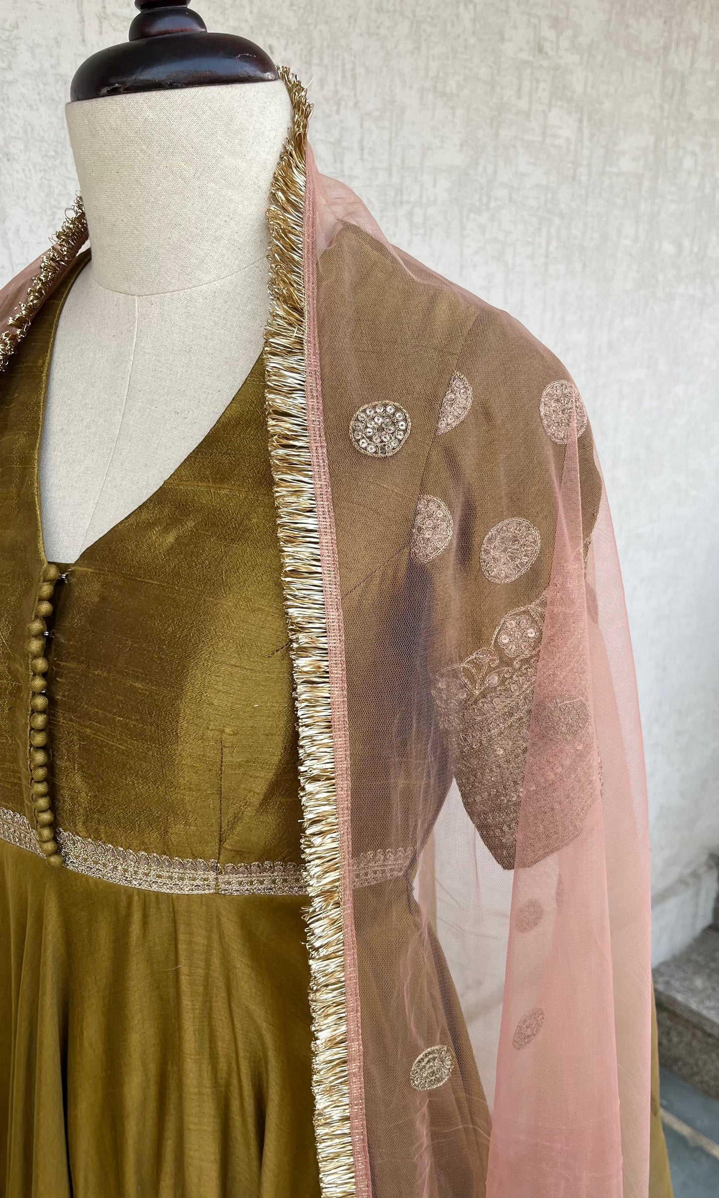 OLIVE & SALMON PINK ANARKALI SET