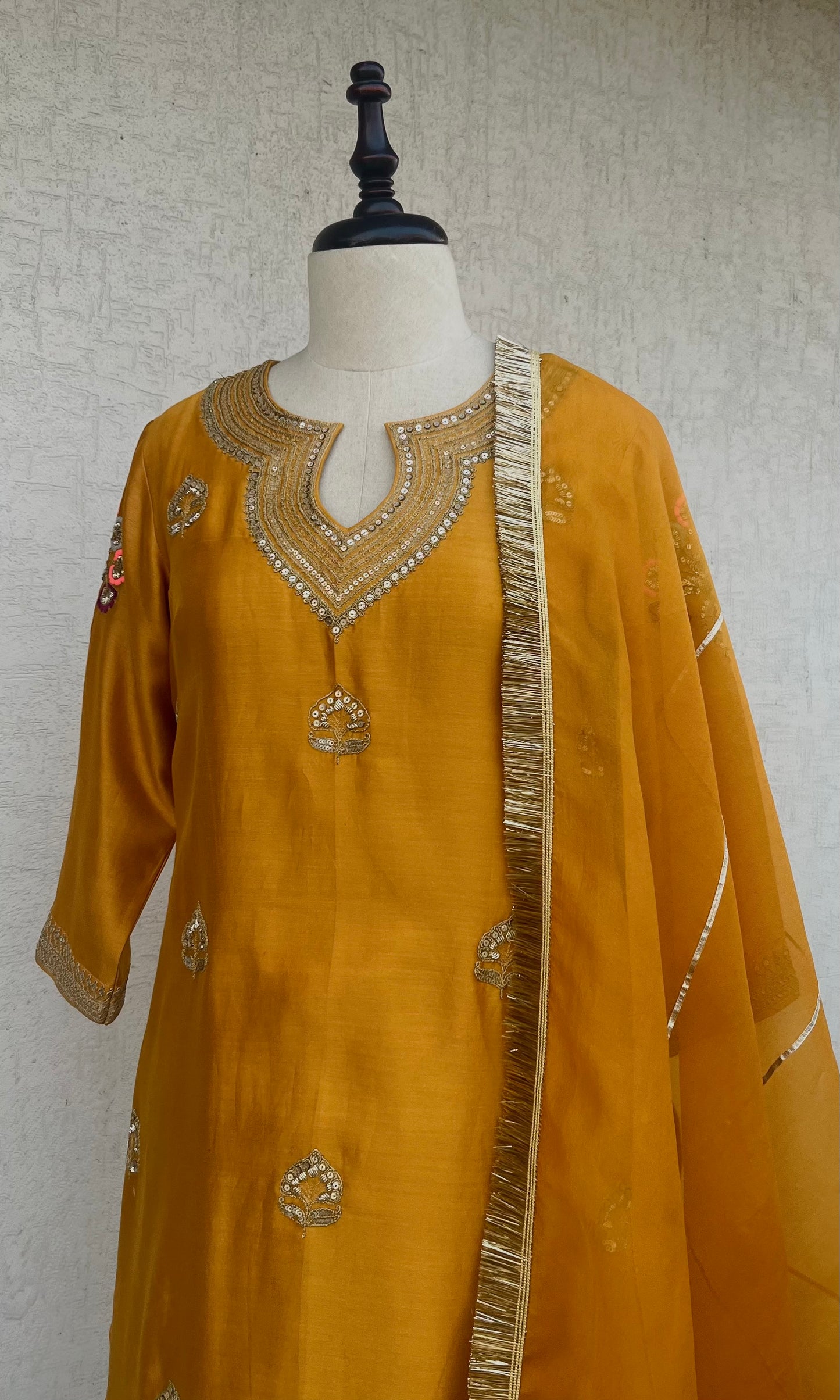 MUSTARD STRAIGHT KURTA, PANTS & DUPATTA SET