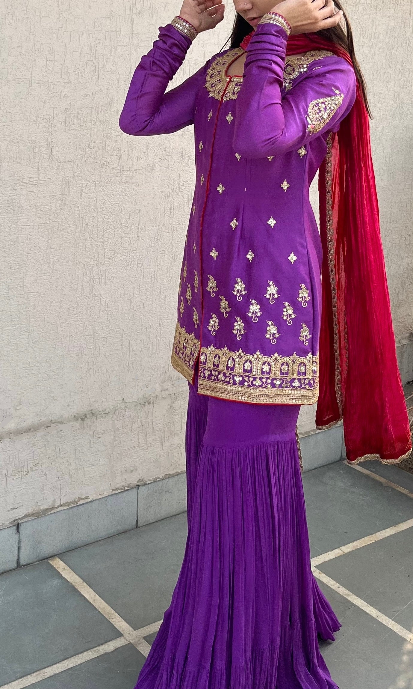 PURPLE JACKET AND GHARARA SET