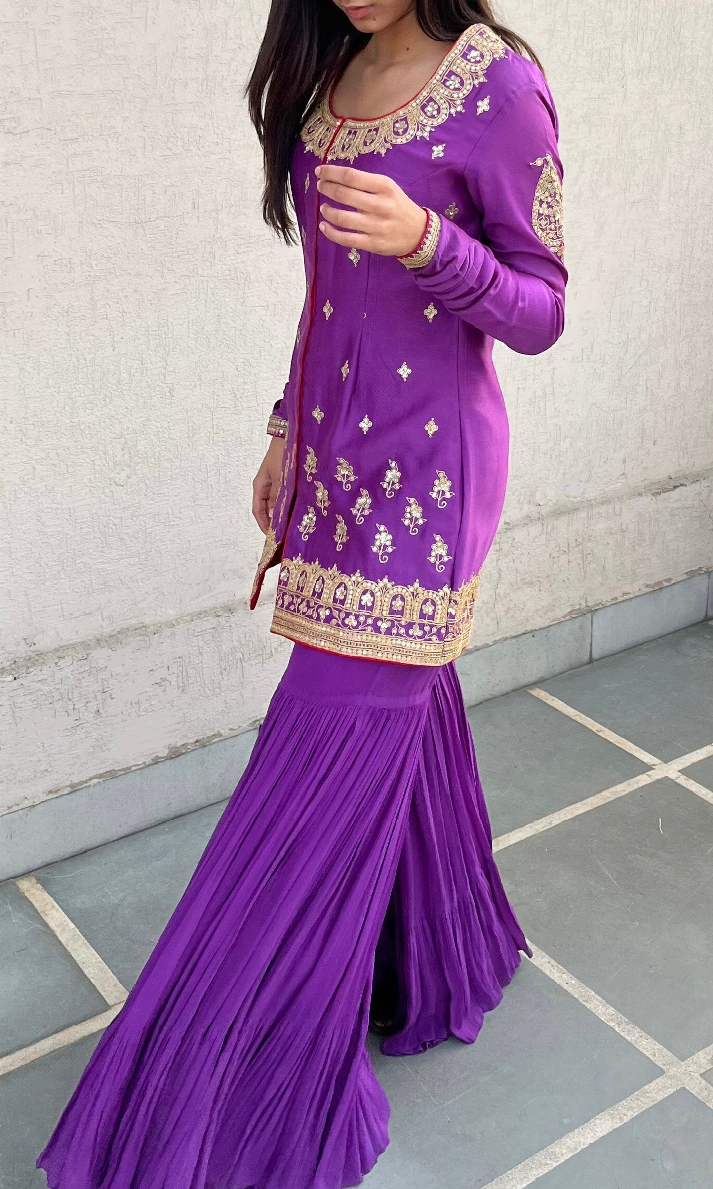 PURPLE JACKET AND GHARARA SET