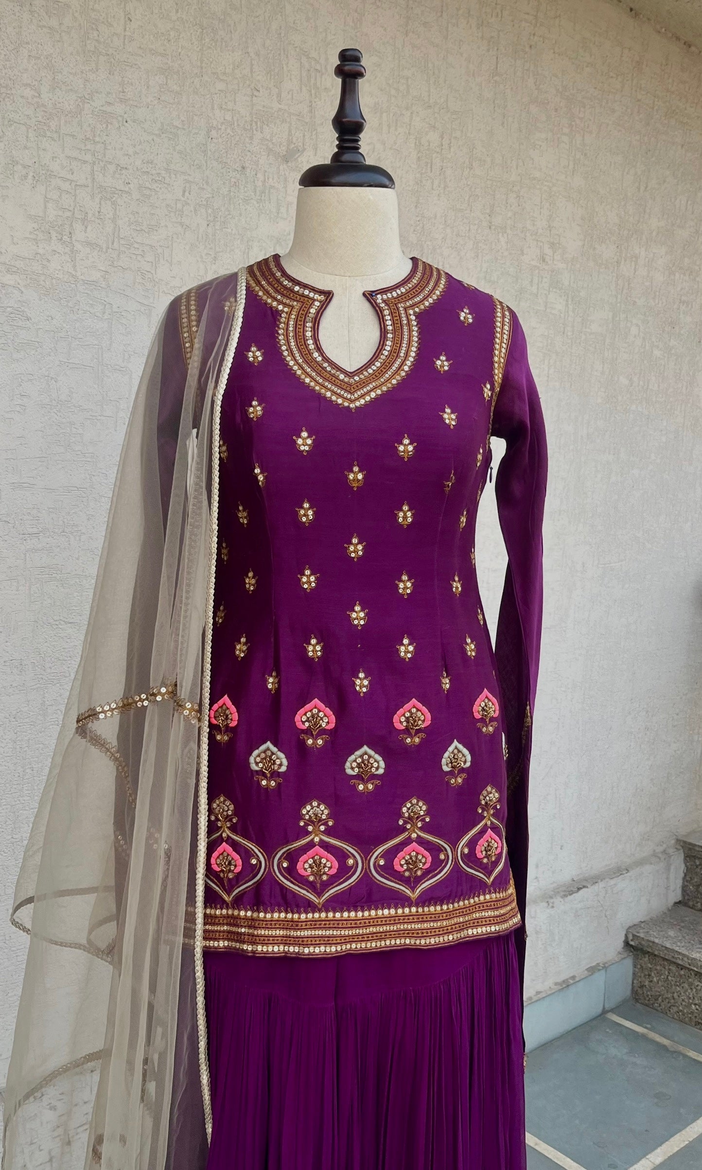 PURPLE KURTA GHARARA & DUPATTA SET