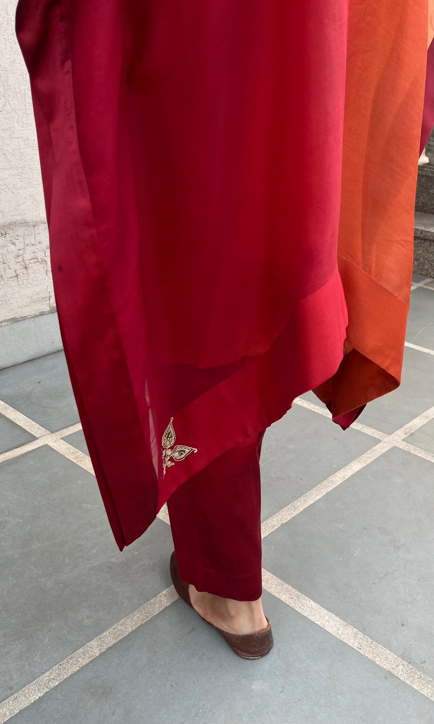 RUBY RED AND RUST ORGANZA KAFTAN