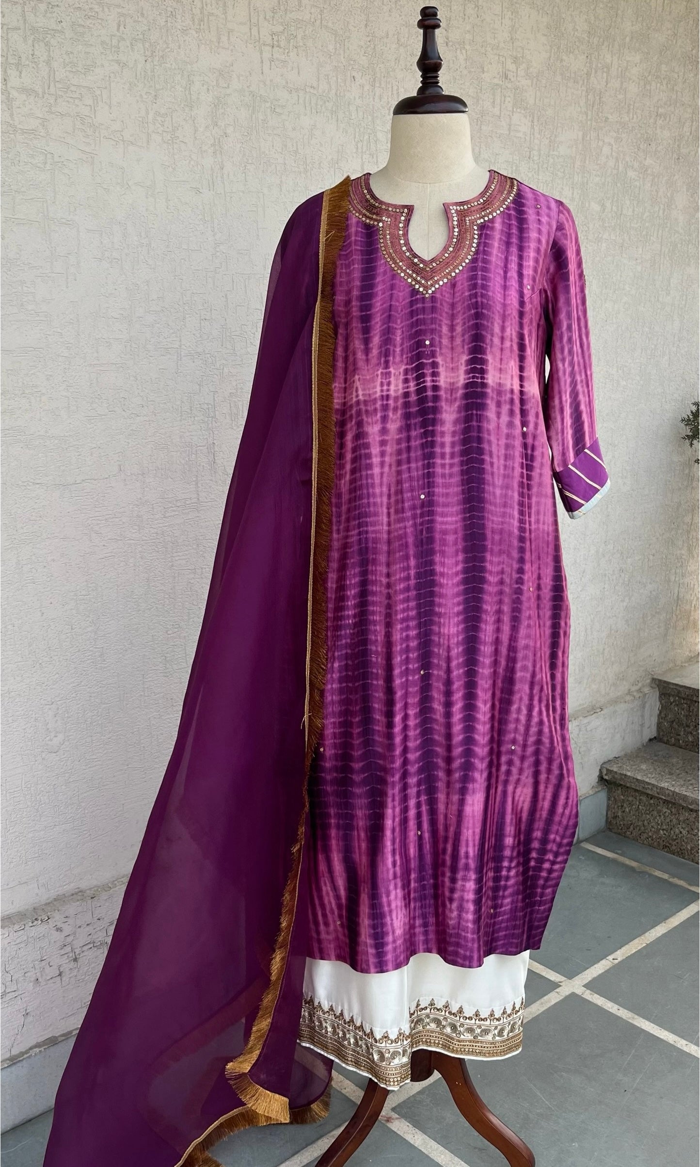 PURPLE TIE & DYE KURTA SET
