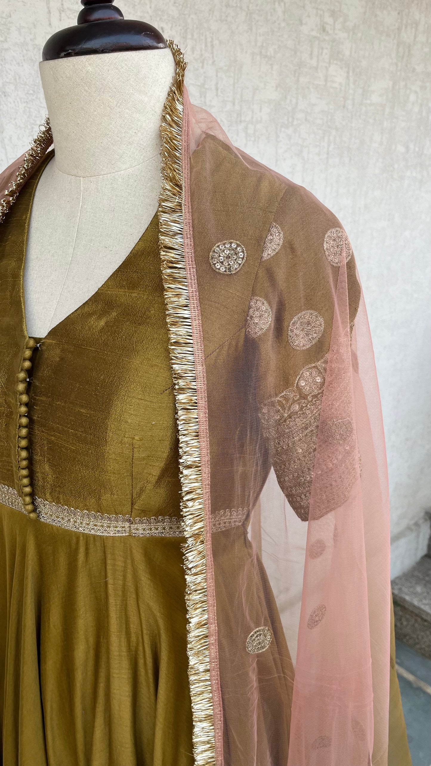 OLIVE & SALMON PINK ANARKALI SET