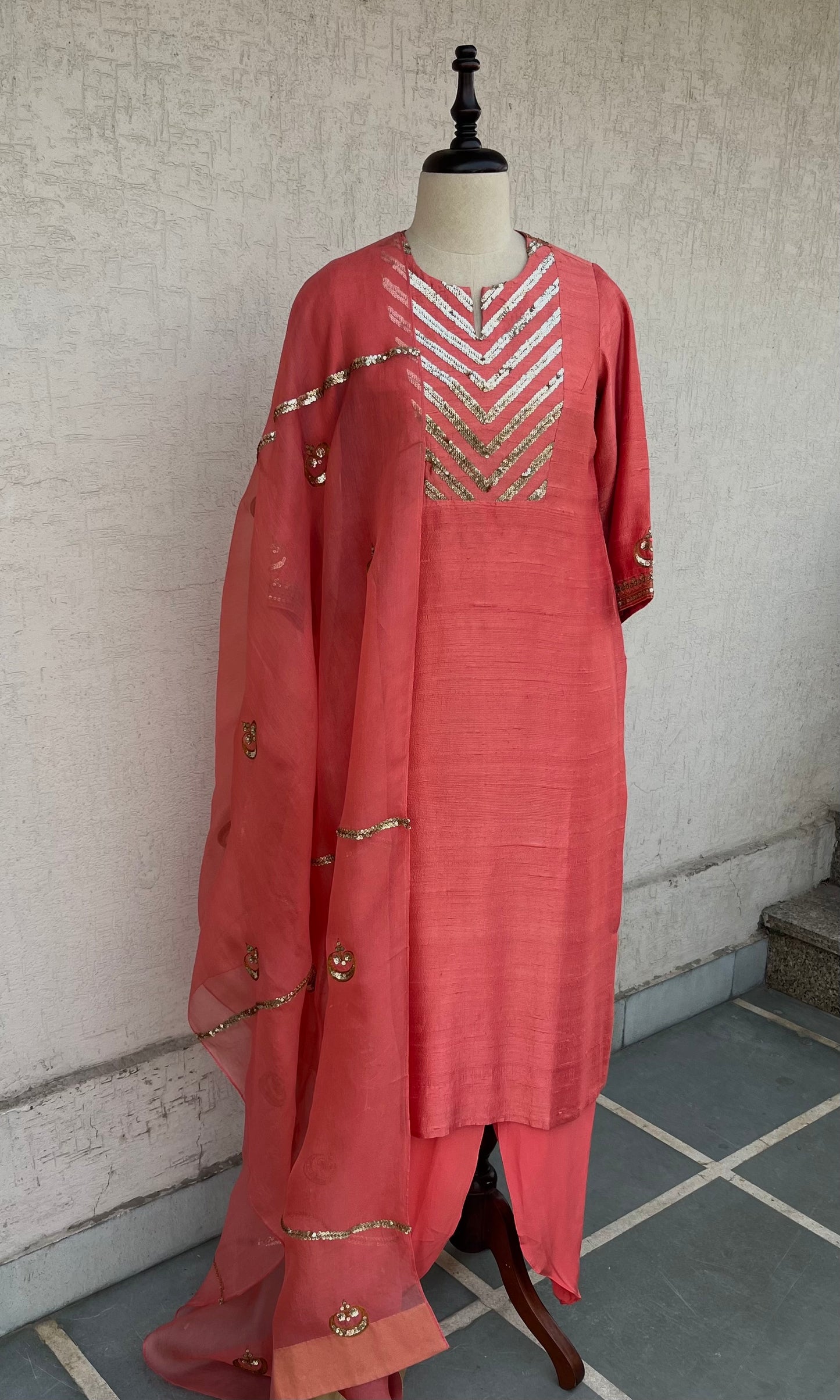 CORAL STRAIGHT KURTA SALWAR & DUPATTA SET