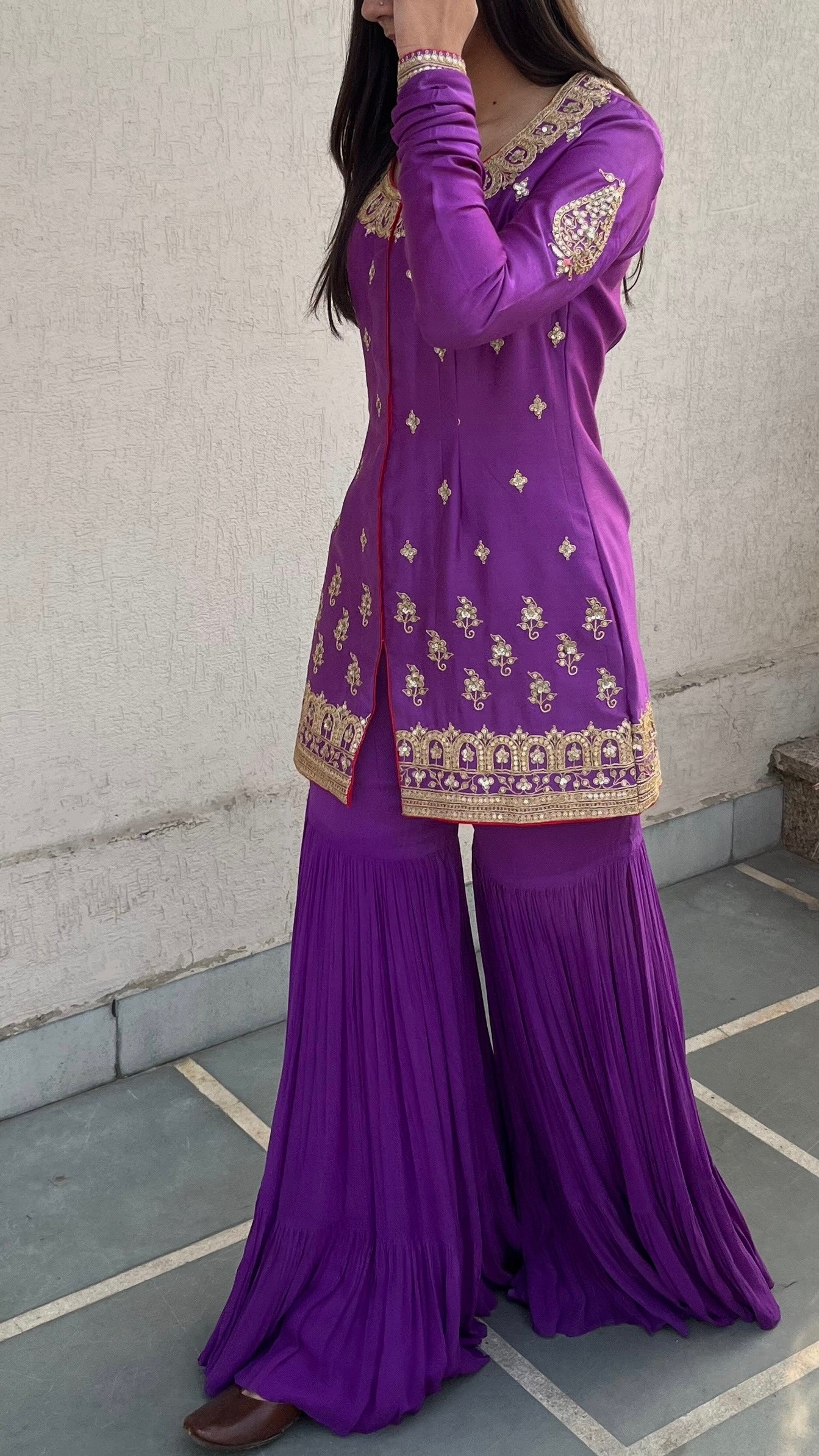 PURPLE JACKET AND GHARARA SET