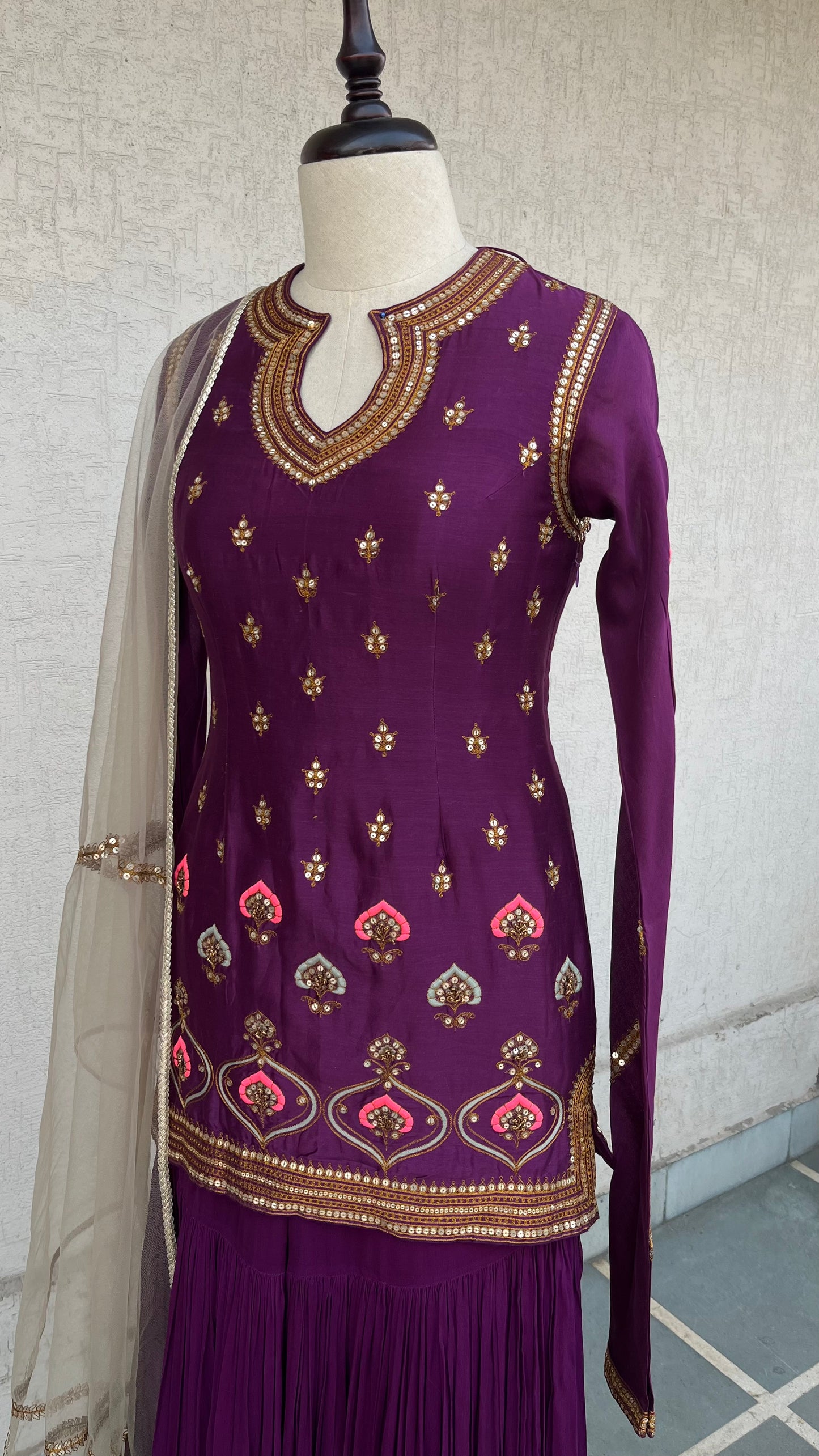 PURPLE KURTA GHARARA & DUPATTA SET