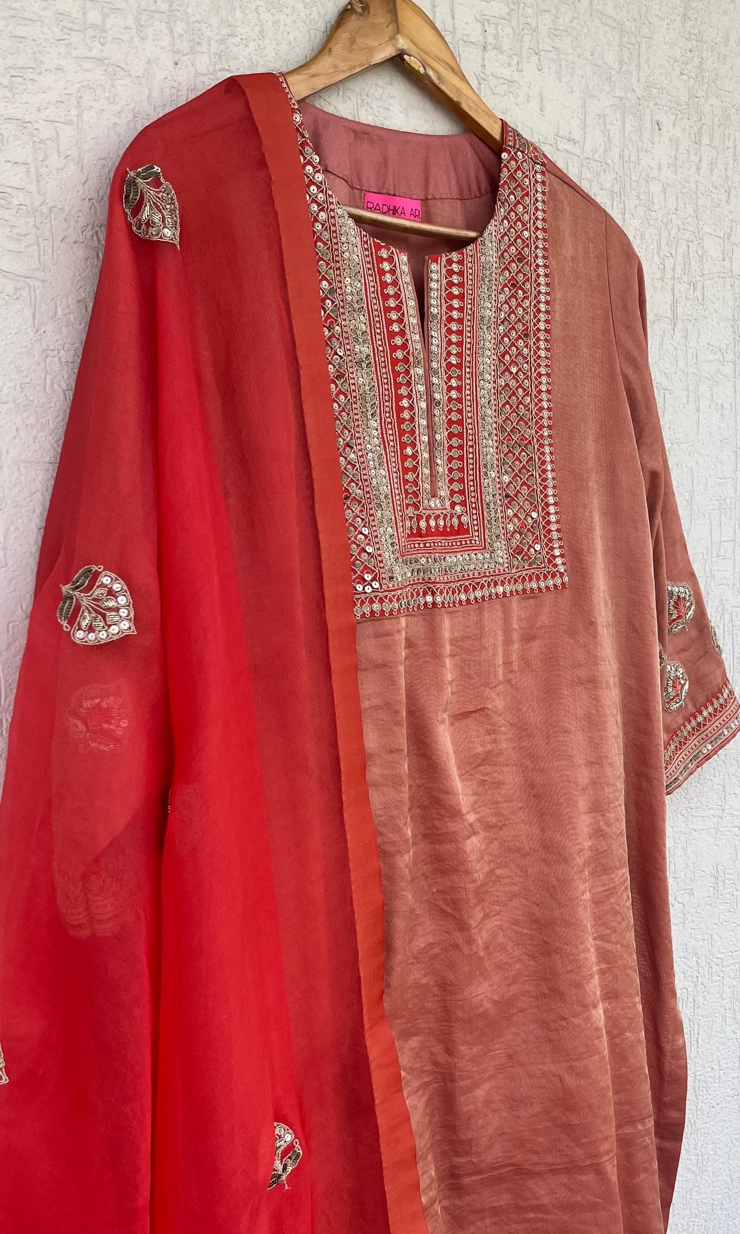SCARLET SILK TISSUE KURTA SET