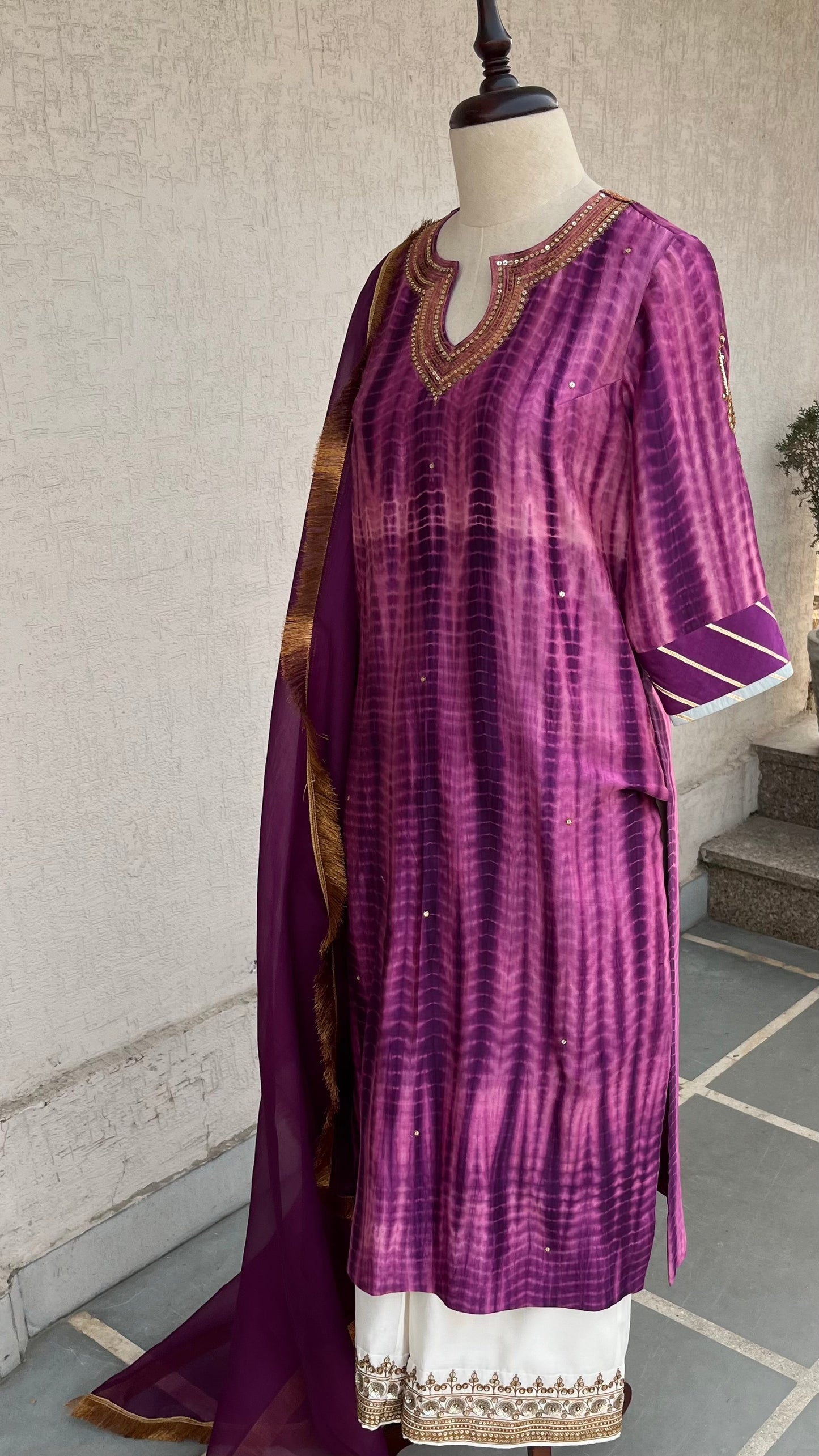 PURPLE TIE & DYE KURTA SET