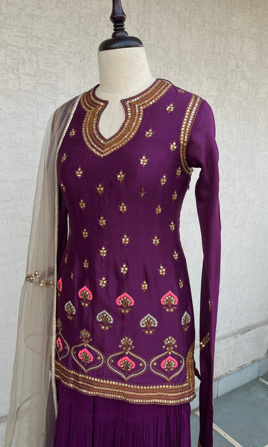 PURPLE KURTA GHARARA & DUPATTA SET
