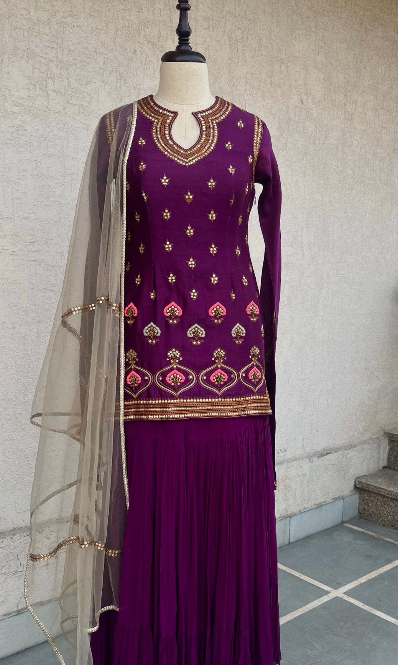 PURPLE KURTA GHARARA & DUPATTA SET