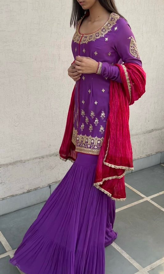 PURPLE JACKET AND GHARARA SET