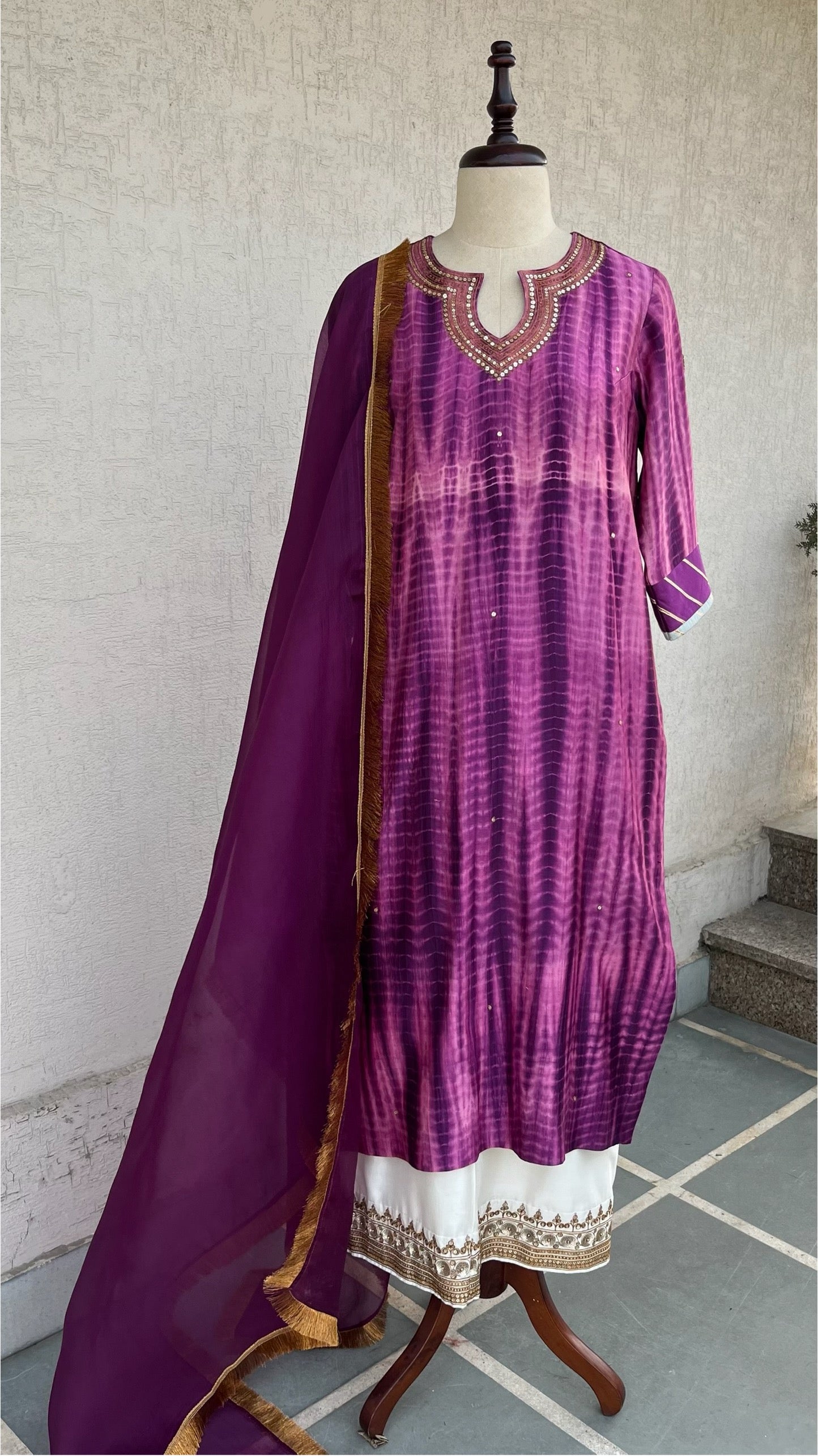PURPLE TIE & DYE KURTA SET