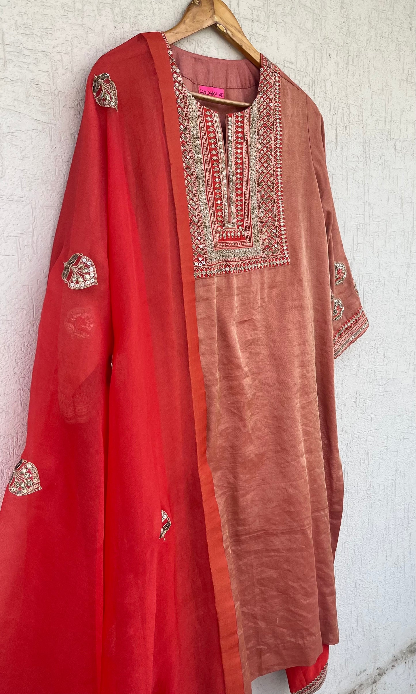 SCARLET SILK TISSUE KURTA SET