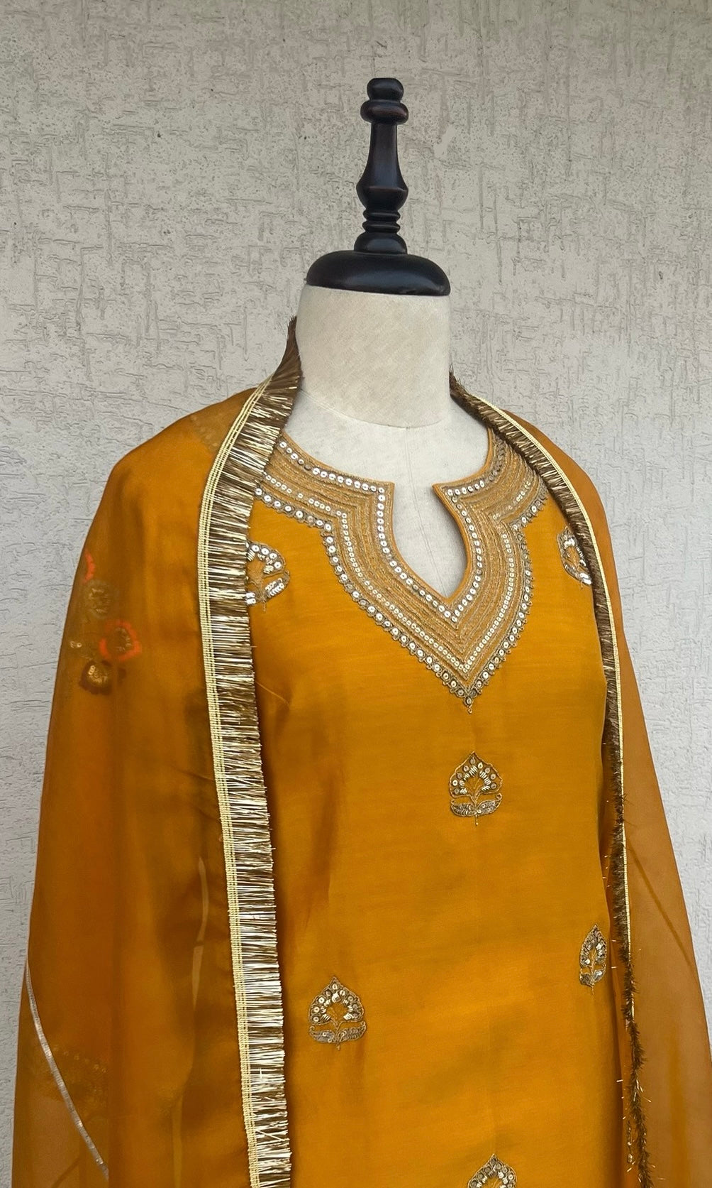 MUSTARD STRAIGHT KURTA, PANTS & DUPATTA SET
