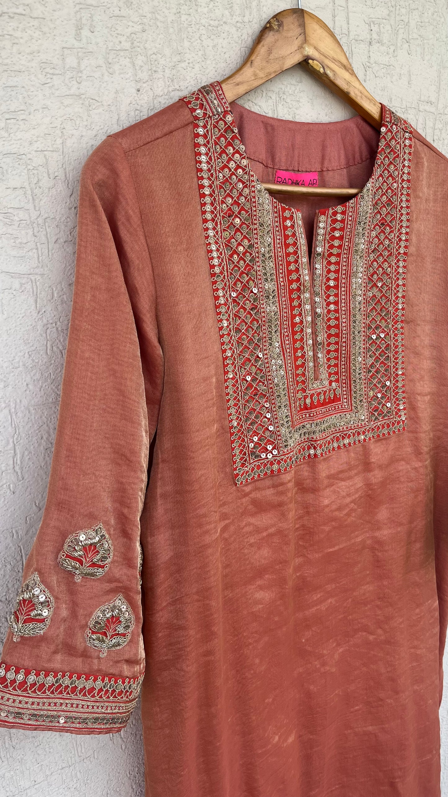 SCARLET SILK TISSUE KURTA SET