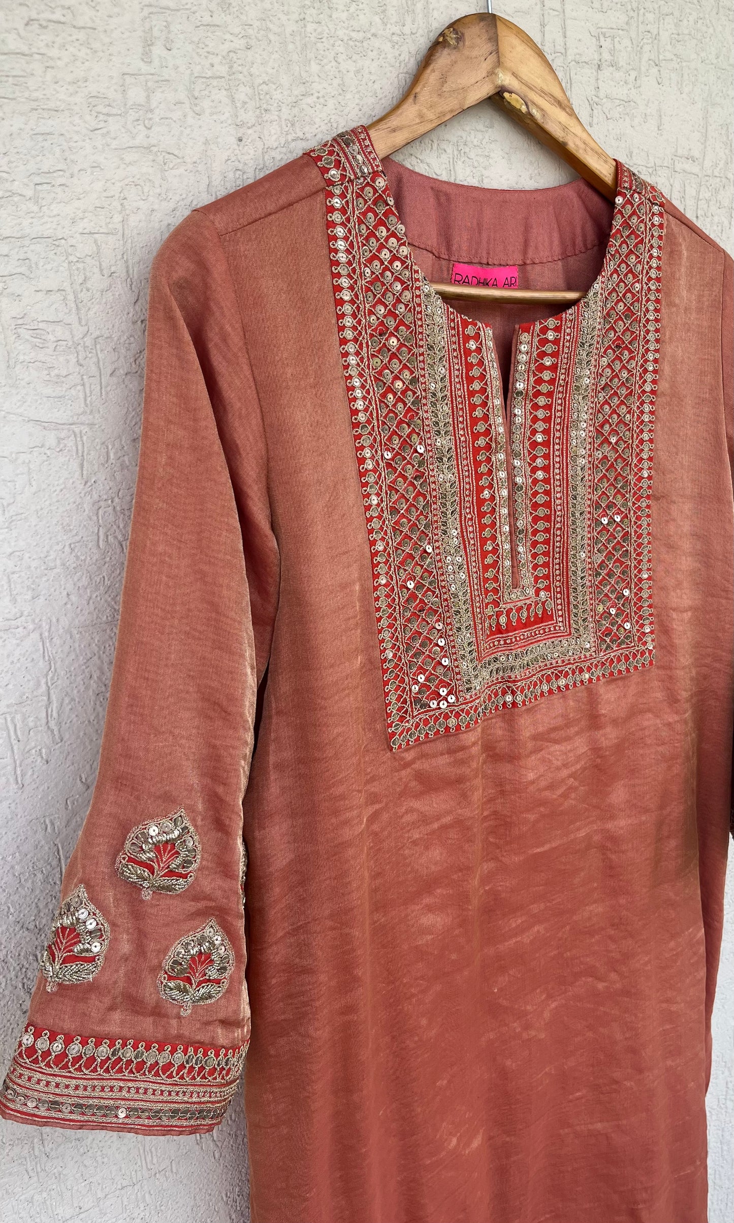 SCARLET SILK TISSUE KURTA SET
