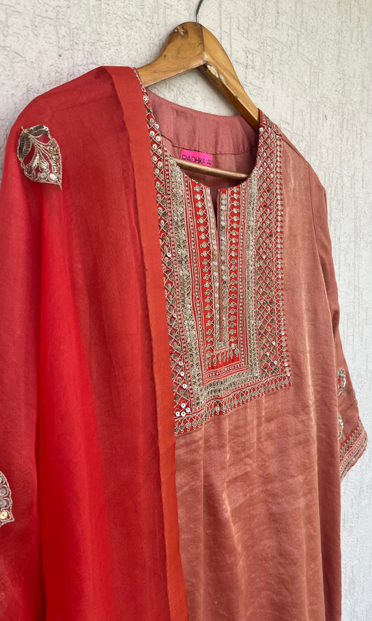 SCARLET SILK TISSUE KURTA SET