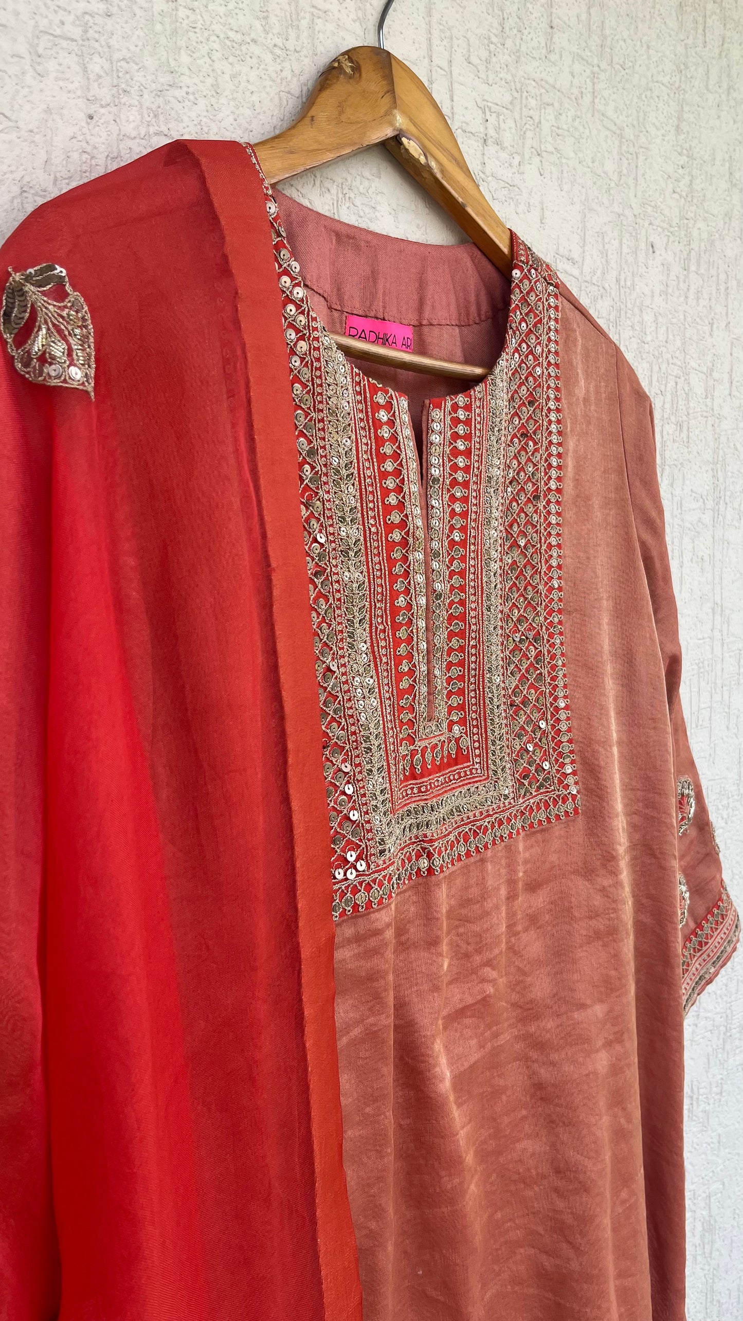SCARLET SILK TISSUE KURTA SET