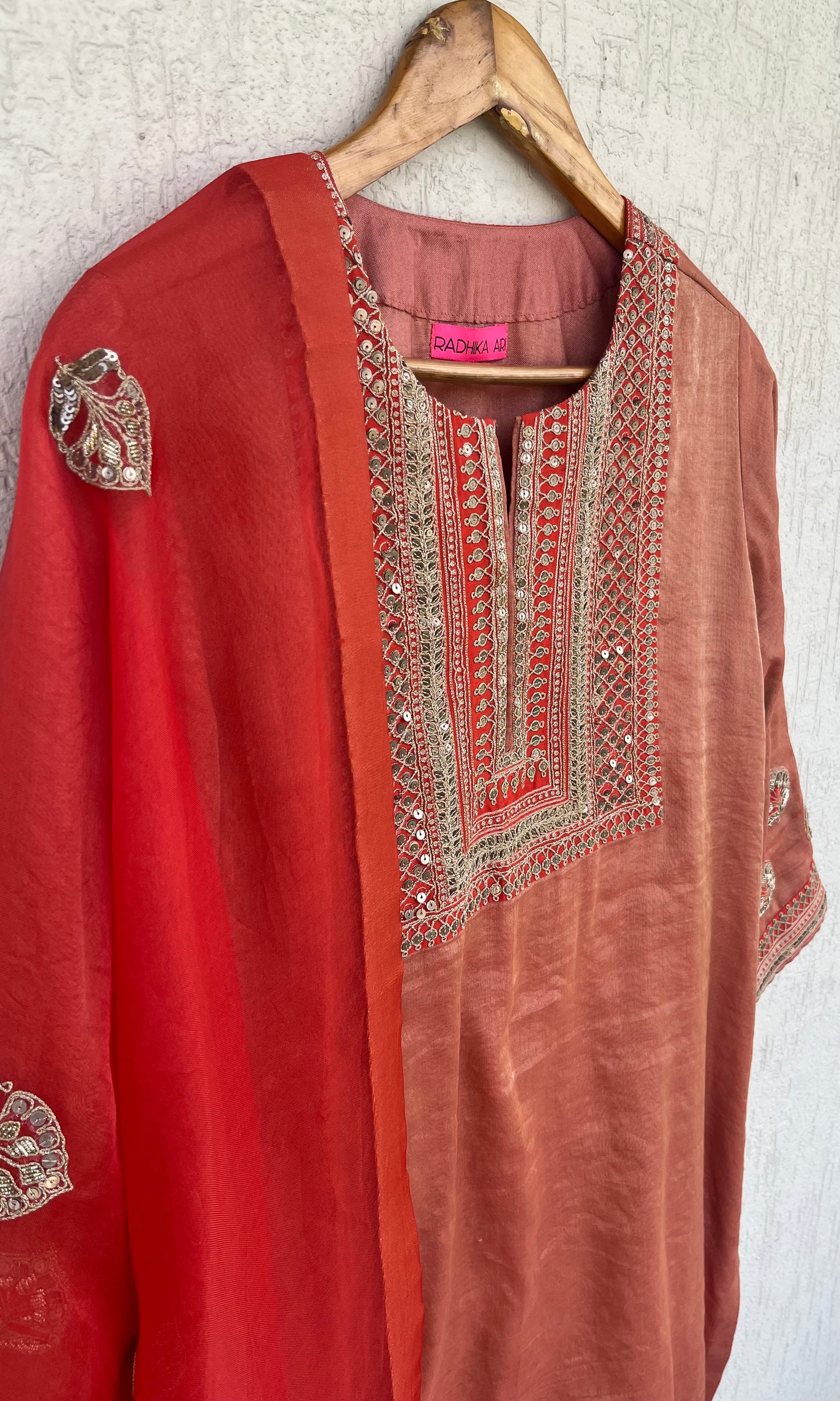 SCARLET SILK TISSUE KURTA SET