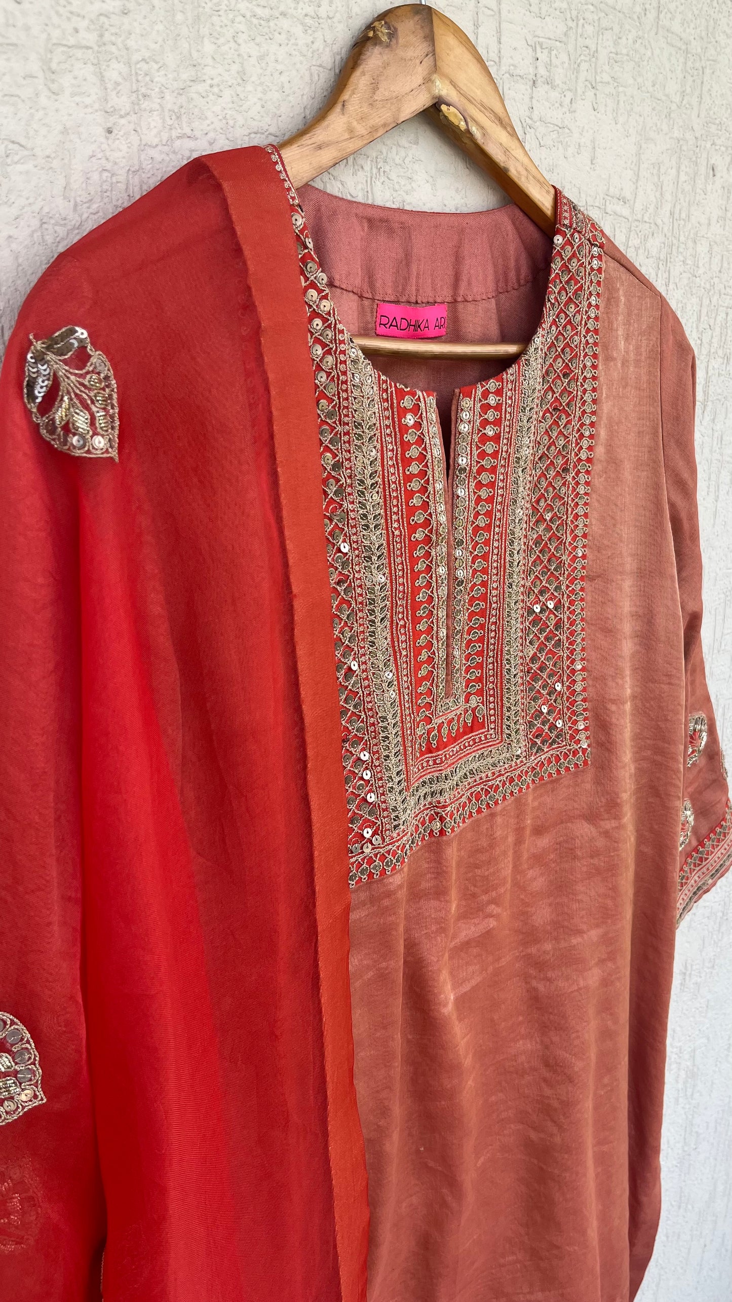 SCARLET SILK TISSUE KURTA SET