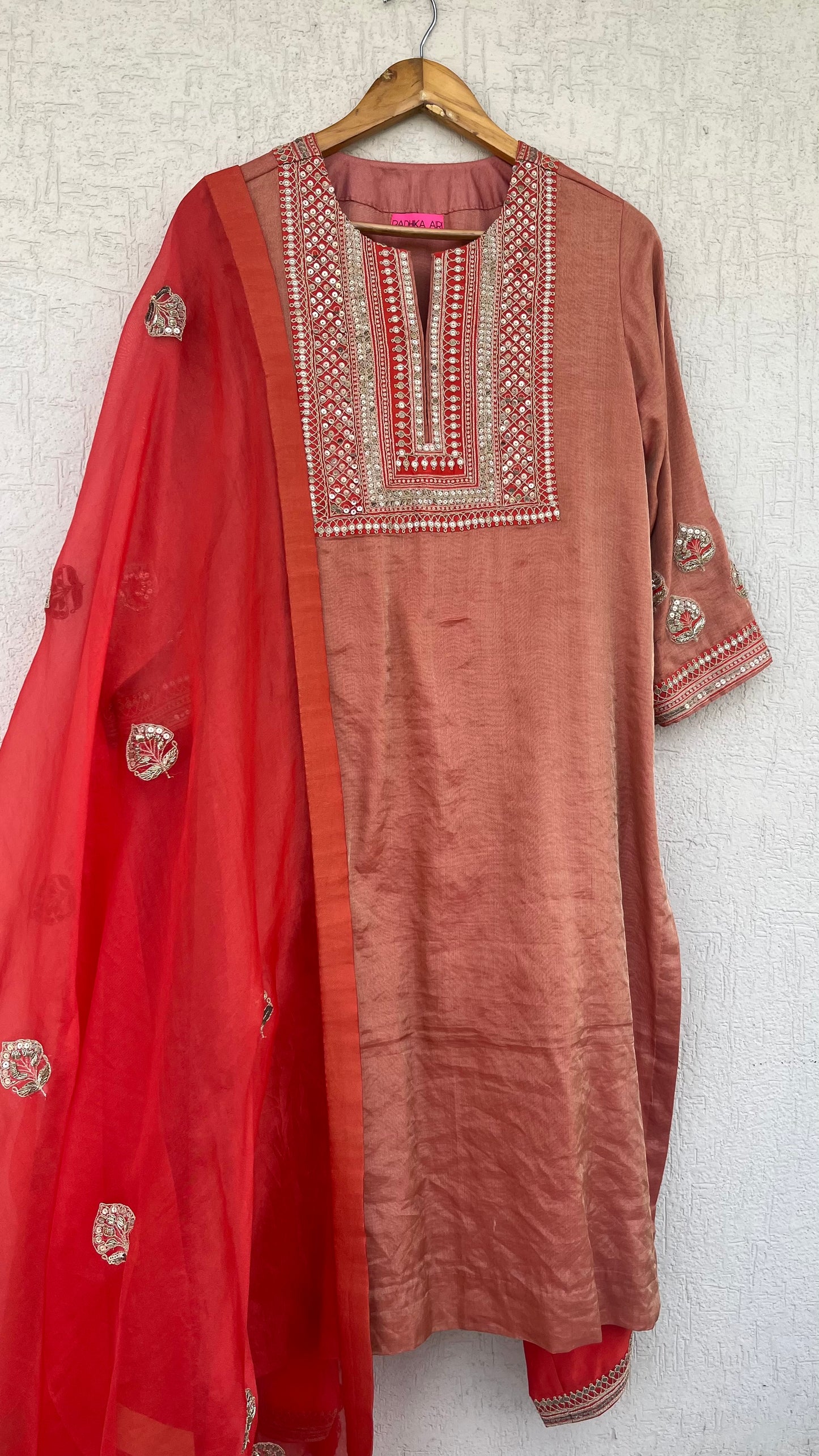 SCARLET SILK TISSUE KURTA SET