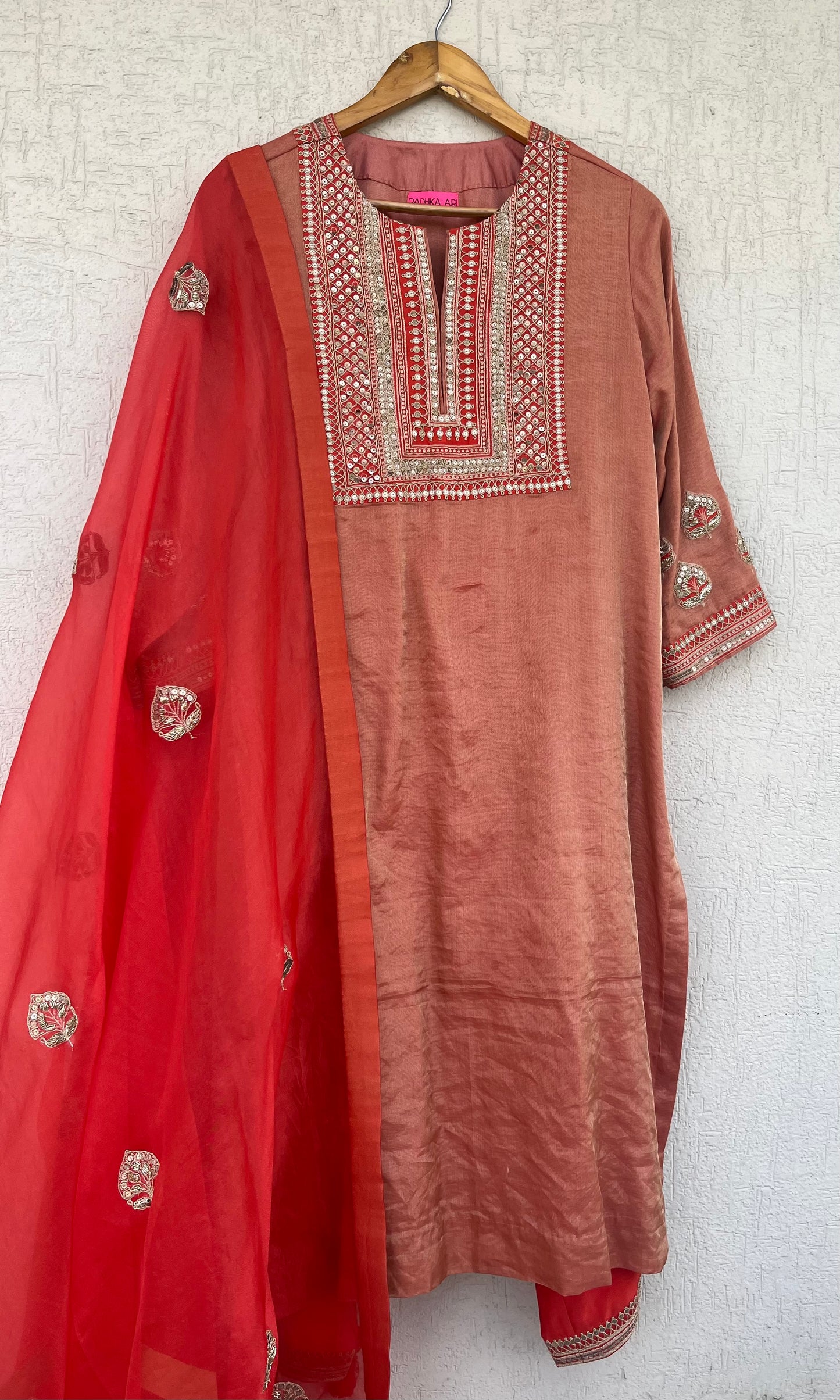 SCARLET SILK TISSUE KURTA SET