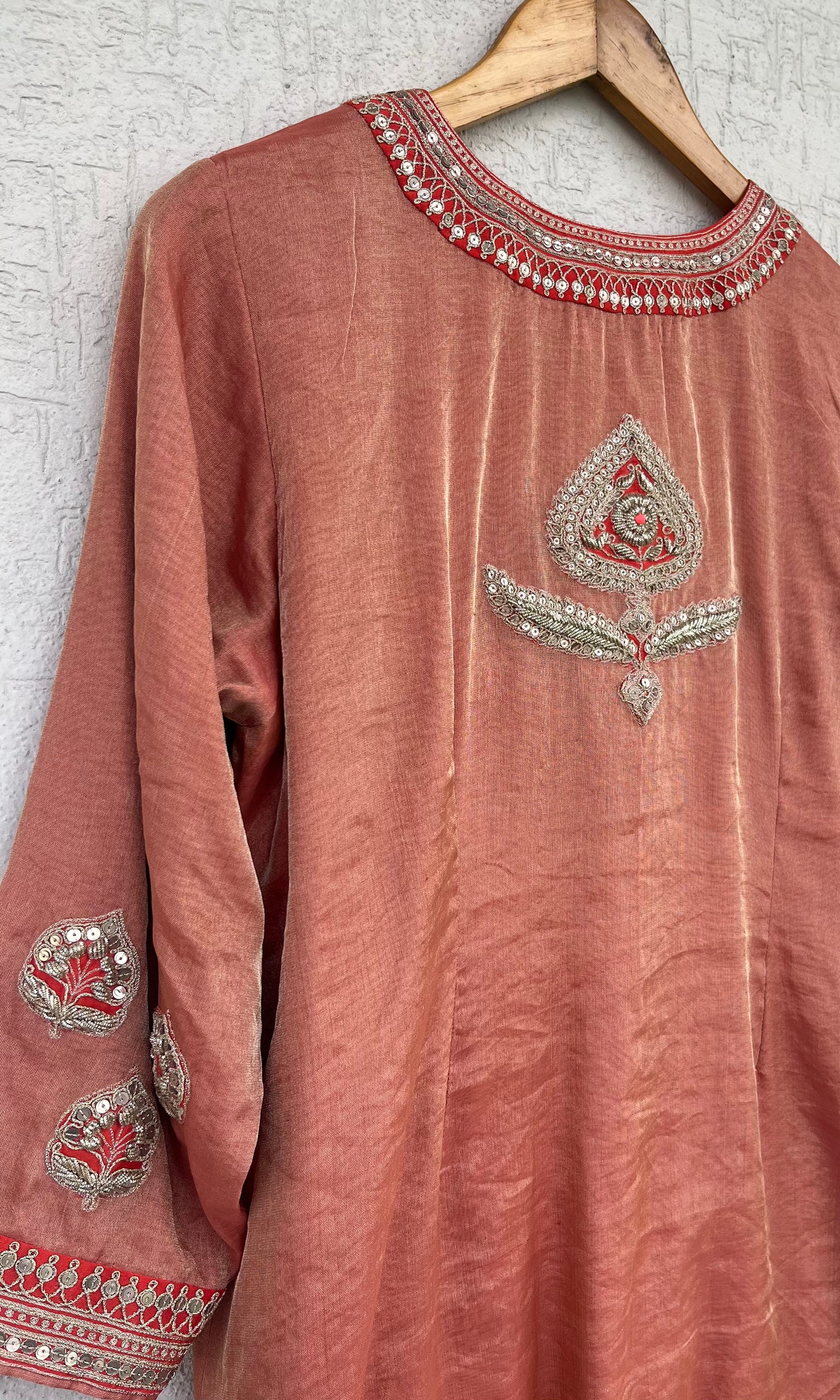 SCARLET SILK TISSUE KURTA SET
